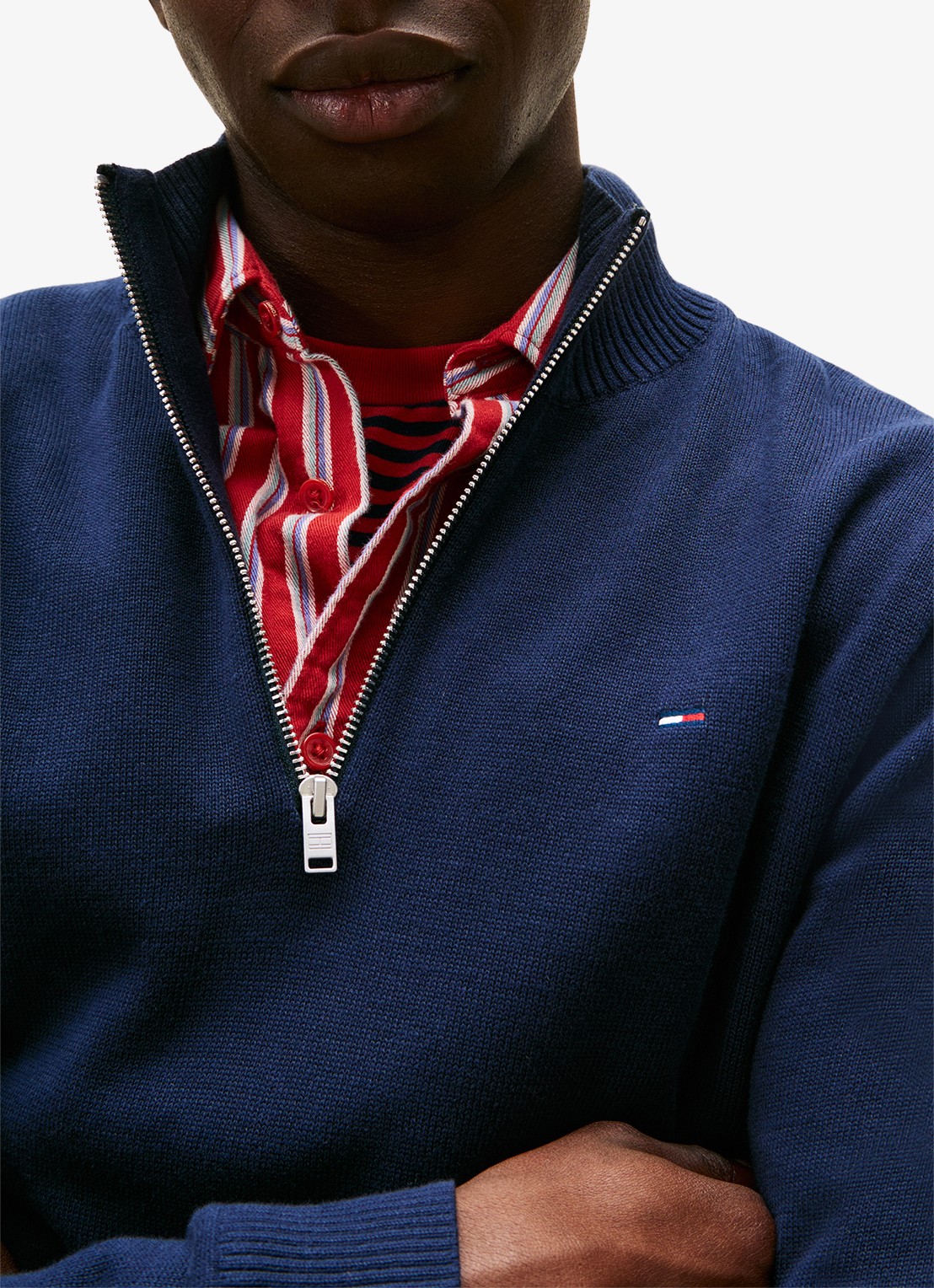 Tommy Hilfiger Fijngebreide trui van katoen met halve rits - detail 2 donkerblauw