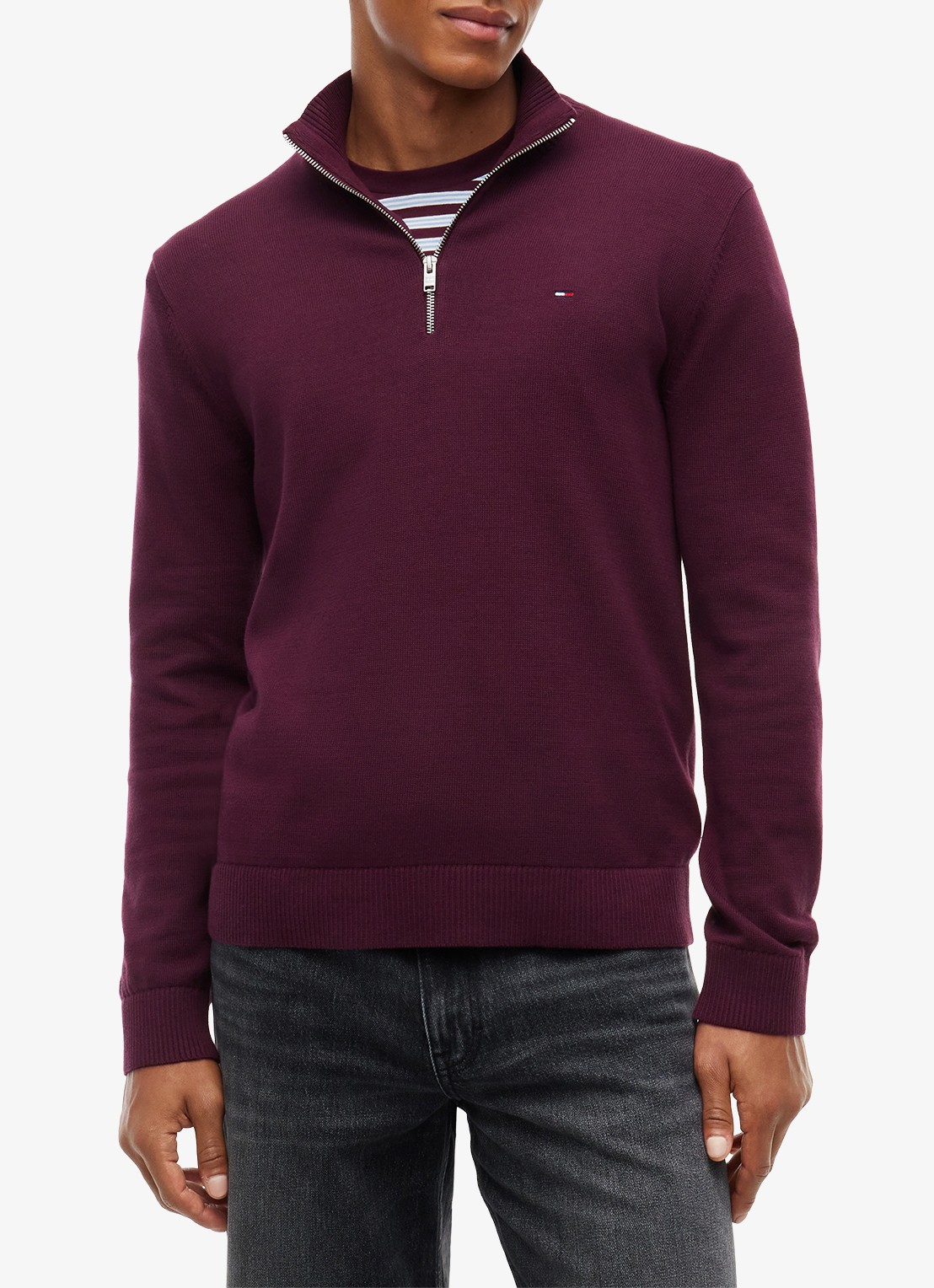 Tommy Hilfiger Fijngebreide trui van katoen met halve rits - detail paars