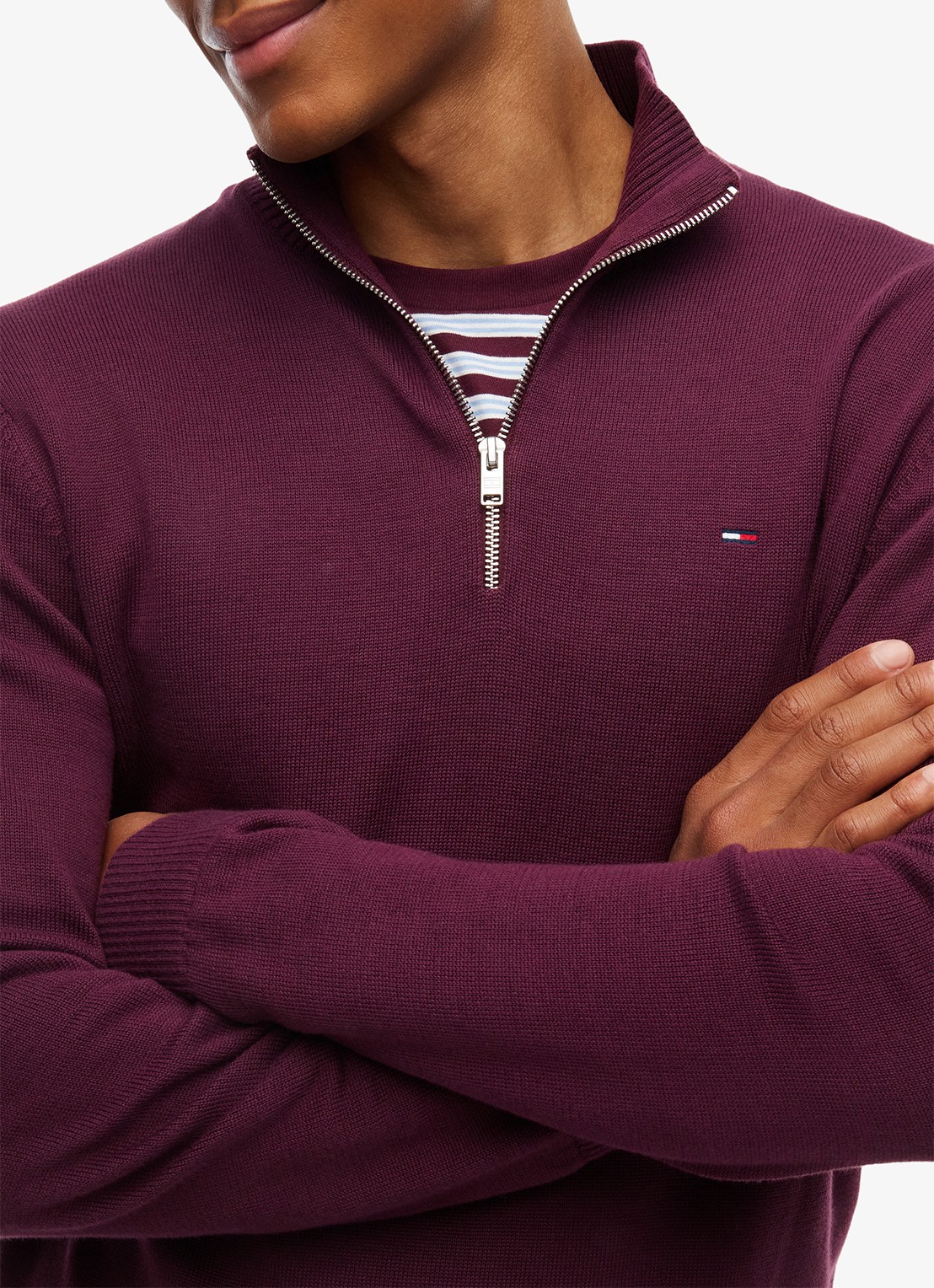 Tommy Hilfiger Fijngebreide trui van katoen met halve rits - detail 2 paars