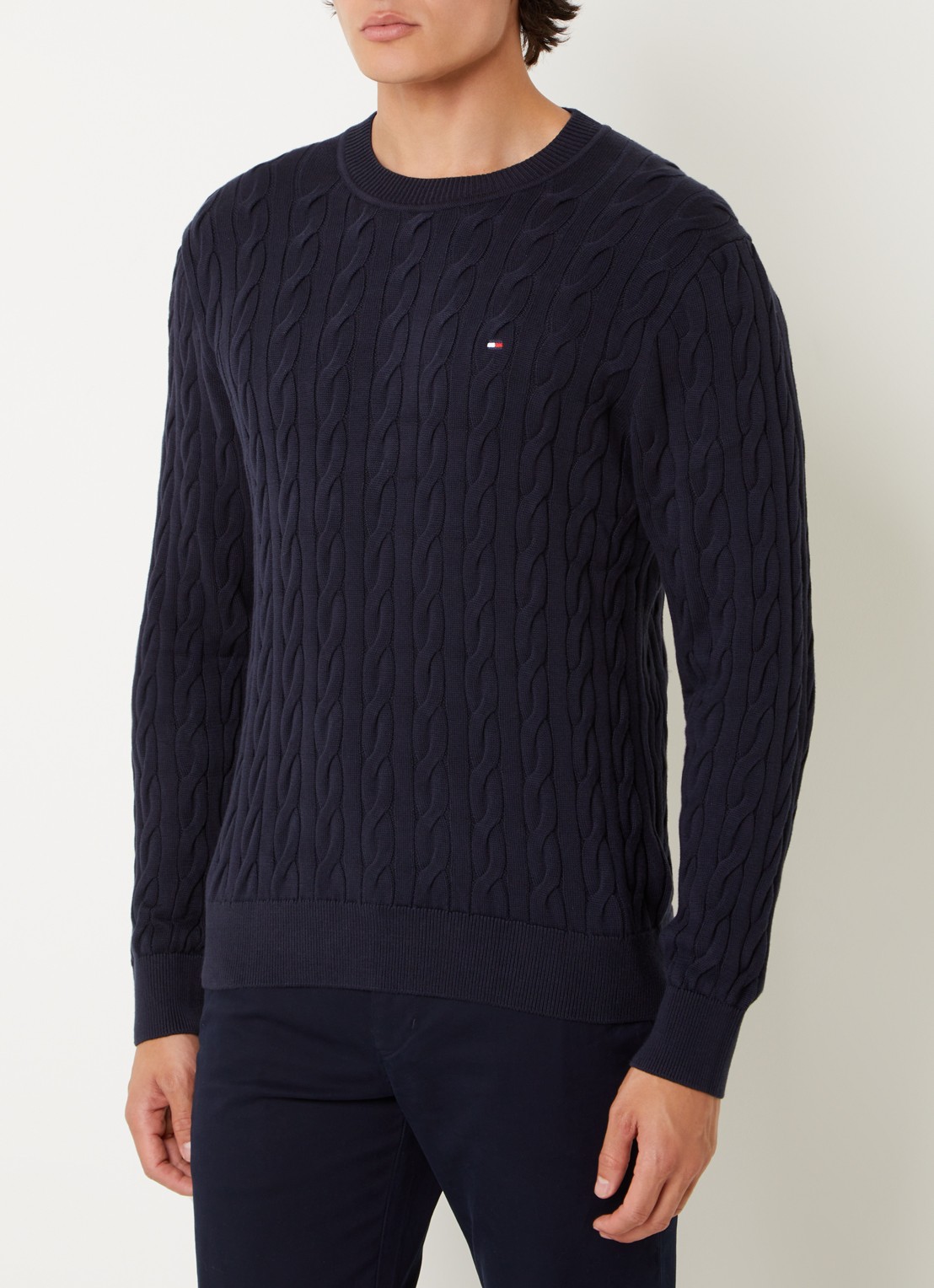 Tommy Hilfiger Flag Embroidery Cable Knit Jumper - detail 4 donkerblauw