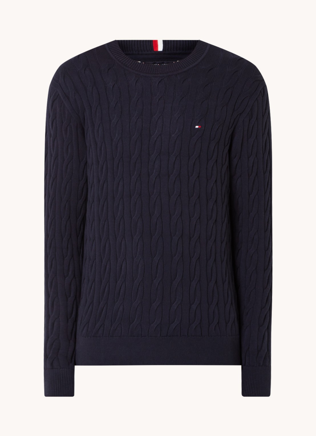 Tommy Hilfiger Flag Embroidery Cable Knit Jumper - voorkant donkerblauw