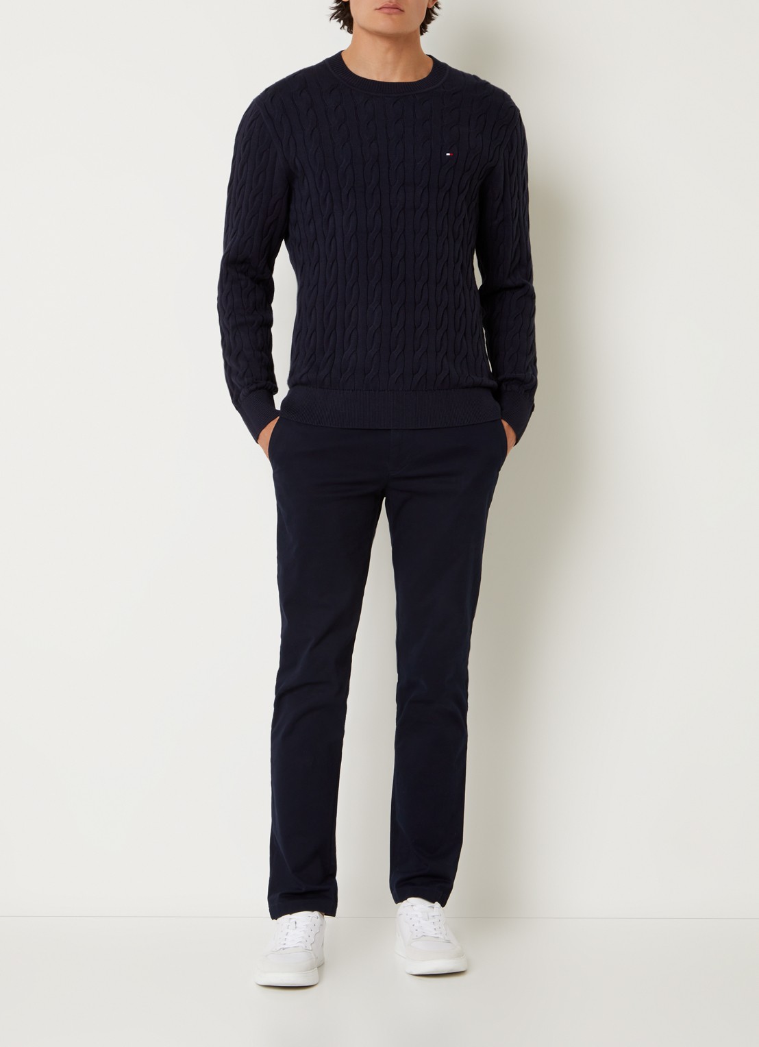 Tommy Hilfiger Flag Embroidery Cable Knit Jumper - voorkant 2 donkerblauw