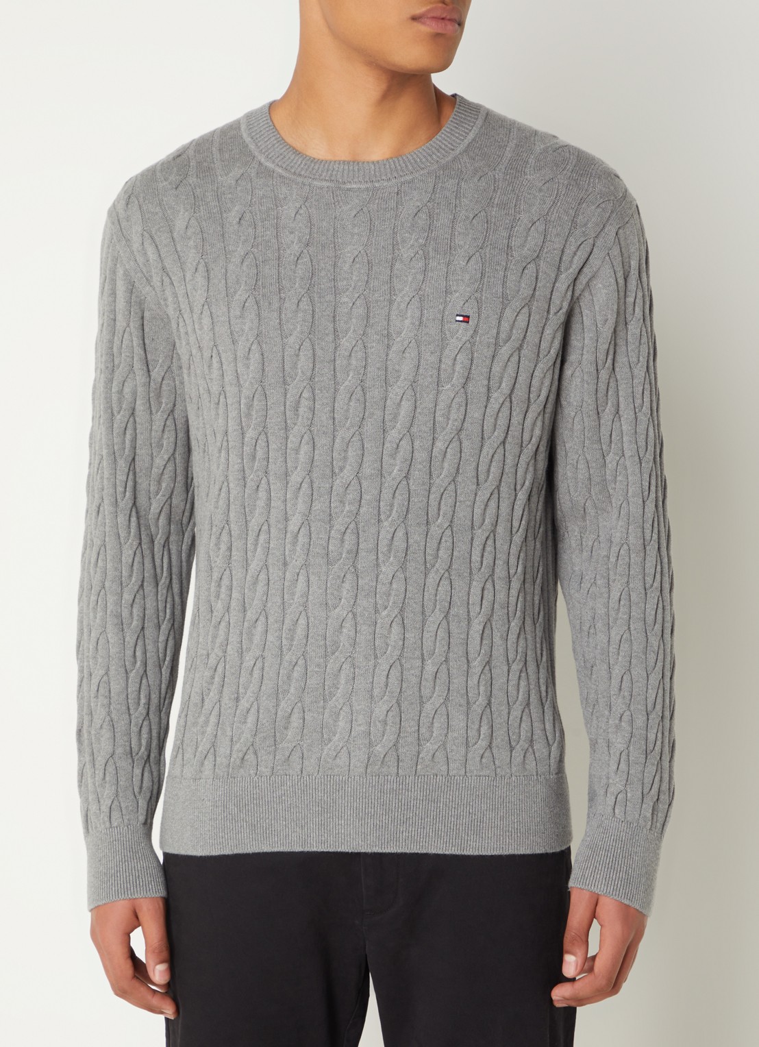 Tommy Hilfiger Flag Embroidery Cable Knit Jumper - detail grijs