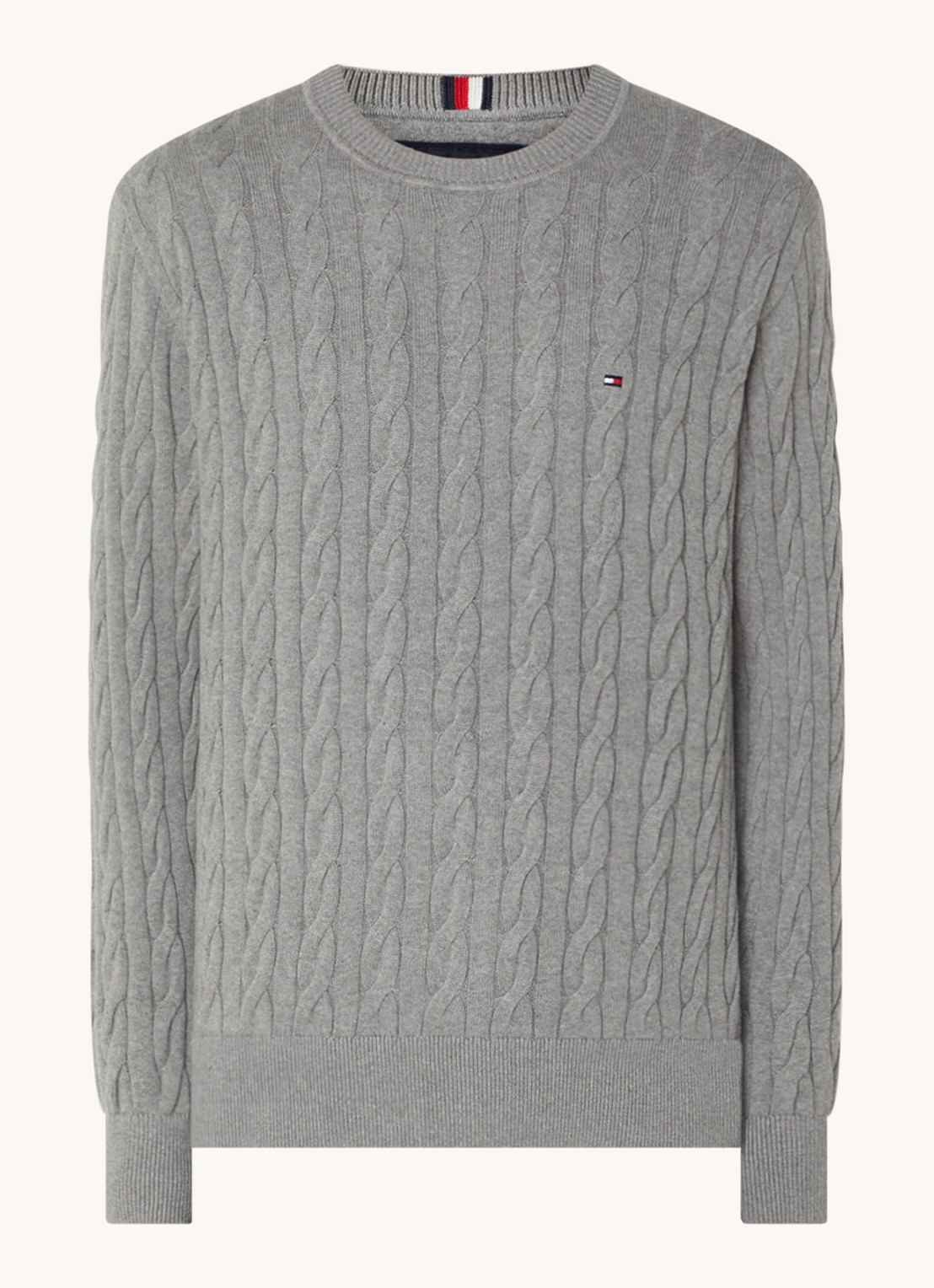 Tommy Hilfiger Flag Embroidery Cable Knit Jumper - voorkant 3 grijs