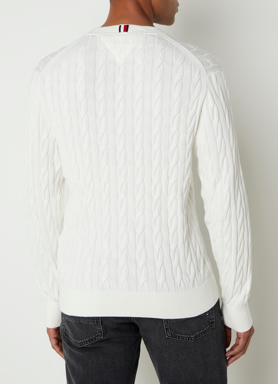 Tommy Hilfiger Flag Embroidery Cable Knit Jumper - achterkant wit