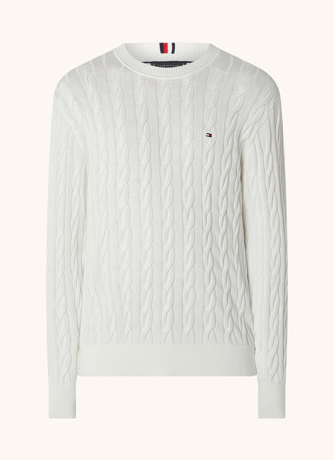 Tommy Hilfiger Flag Embroidery Cable Knit Jumper - voorkant 2 wit