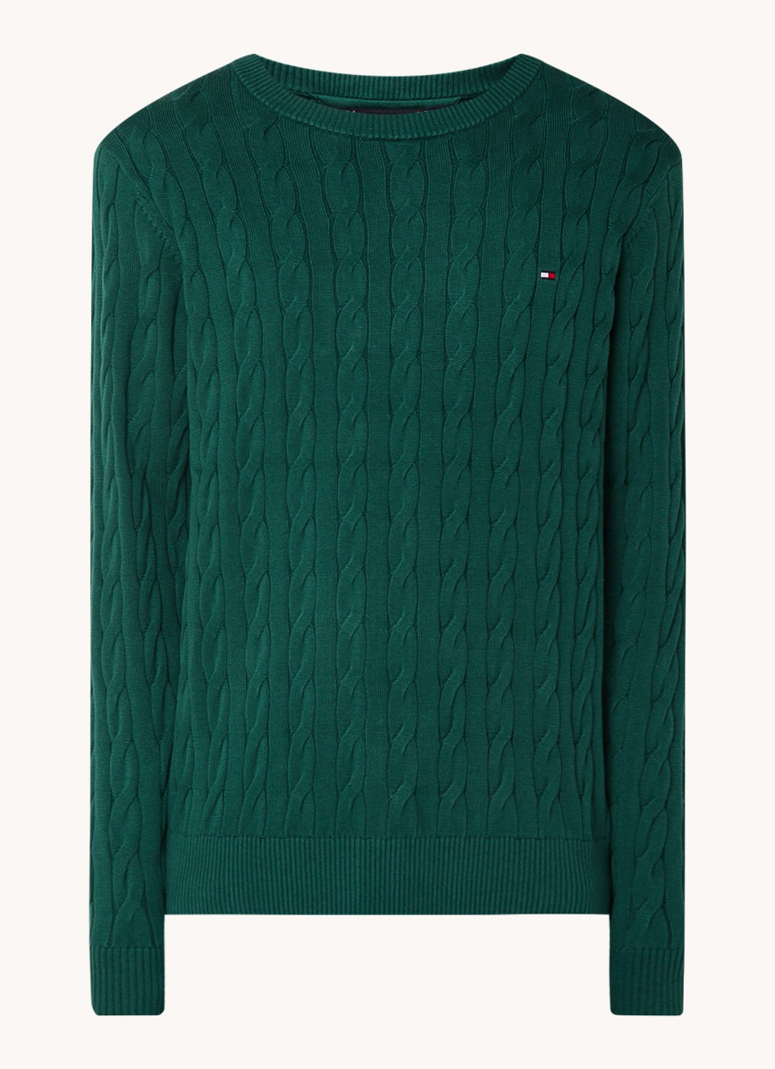 Tommy Hilfiger Flag Embroidery Cable Knit Jumper - voorkant 2 groen
