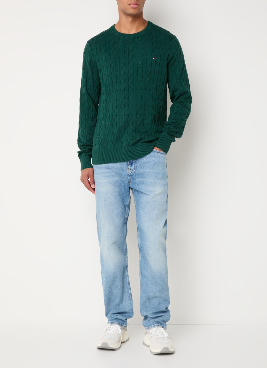 Tommy Hilfiger Flag Embroidery Cable Knit Jumper - voorkant 3 groen