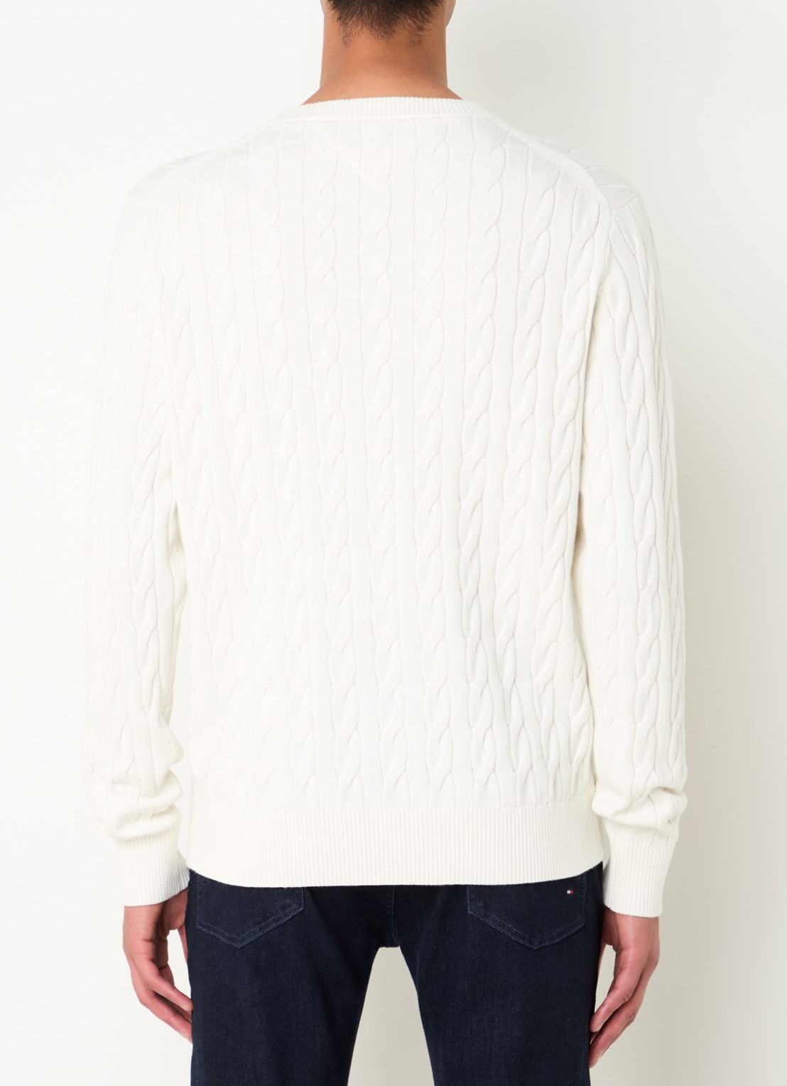 Tommy Hilfiger Flag Embroidery Cable Knit Jumper - achterkant gebroken wit