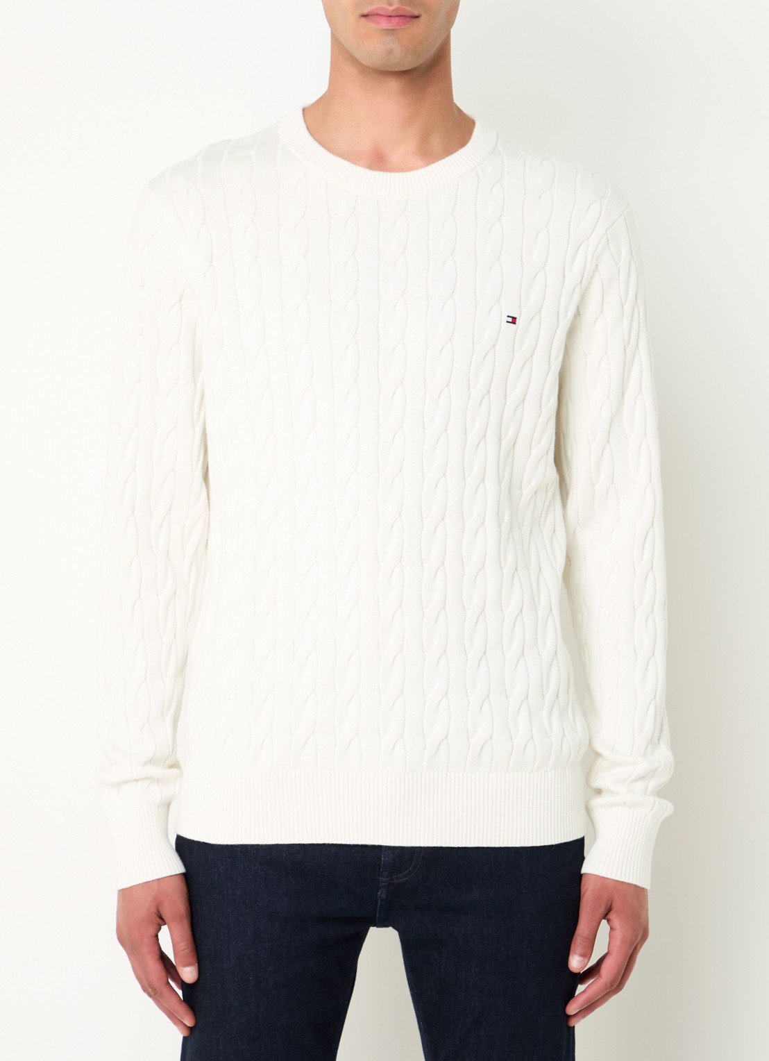 Tommy Hilfiger Flag Embroidery Cable Knit Jumper - detail 4 gebroken wit