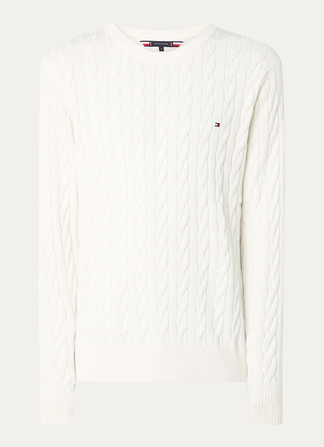 Tommy Hilfiger Flag Embroidery Cable Knit Jumper - voorkant 2 gebroken wit