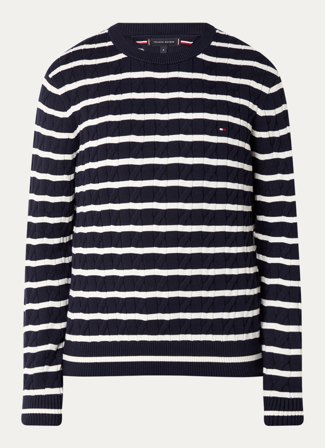 Tommy Hilfiger Flag Embroidery Cable Knit Jumper - voorkant 2 donkerblauw