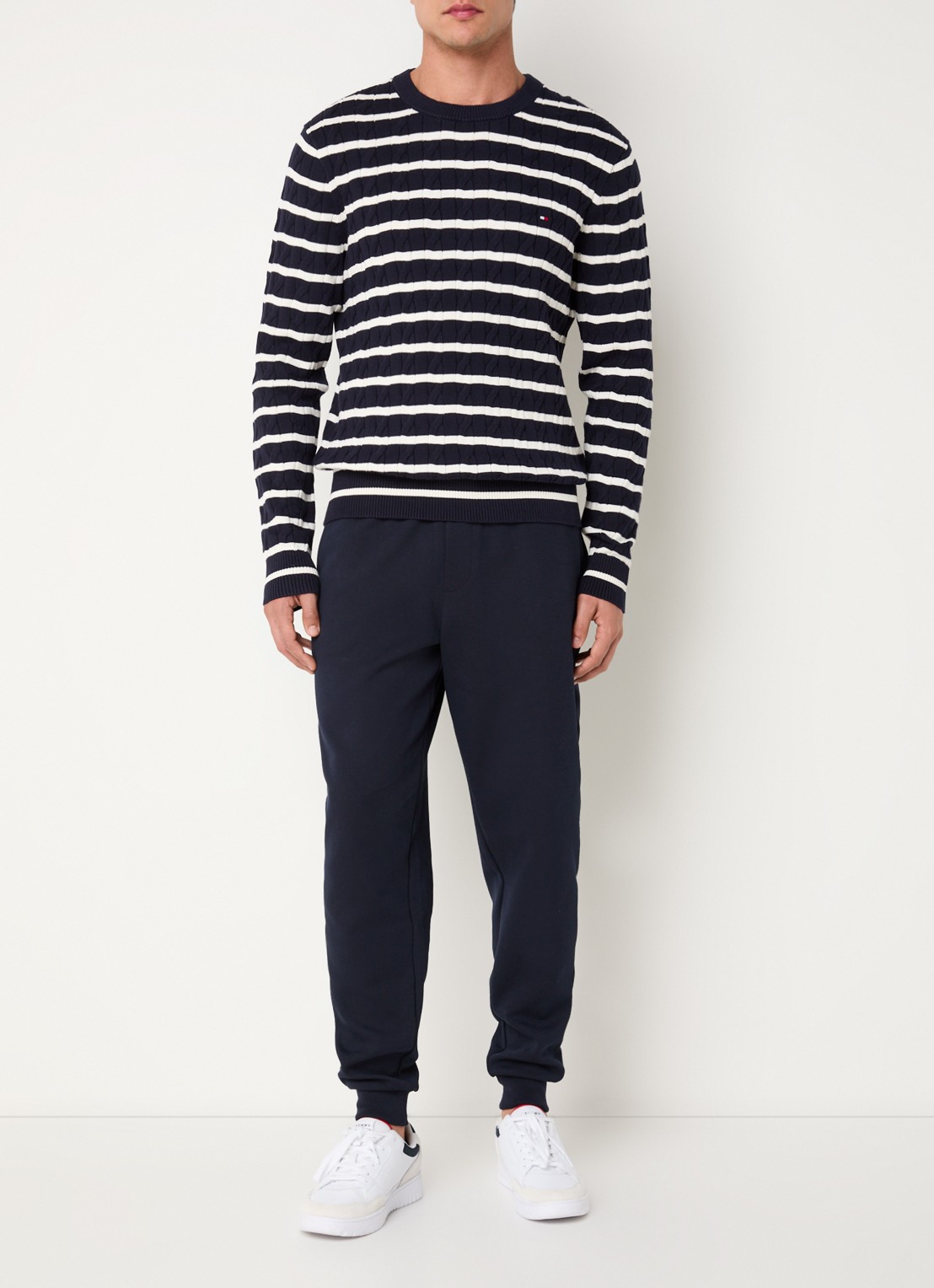 Tommy Hilfiger Flag Embroidery Cable Knit Jumper - voorkant 3 donkerblauw