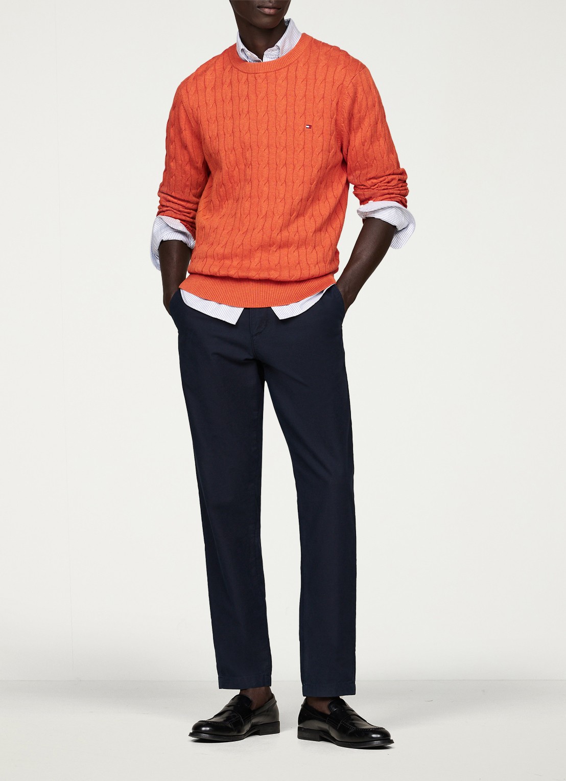 Tommy Hilfiger Flag Embroidery Cable Knit Jumper - voorkant 5 orange