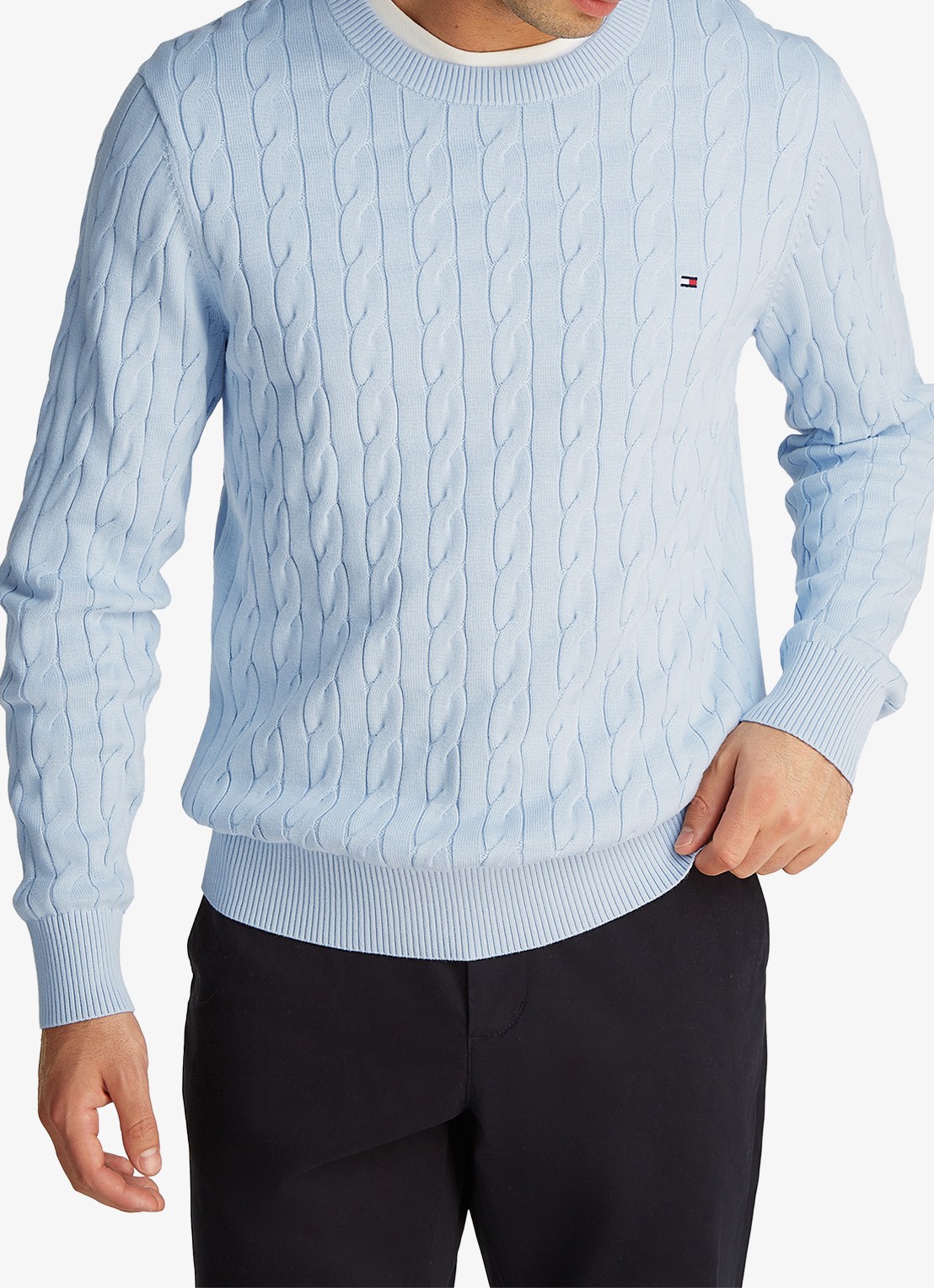 Tommy Hilfiger Flag Embroidery Cable Knit Jumper - detail 4 lichtblauw