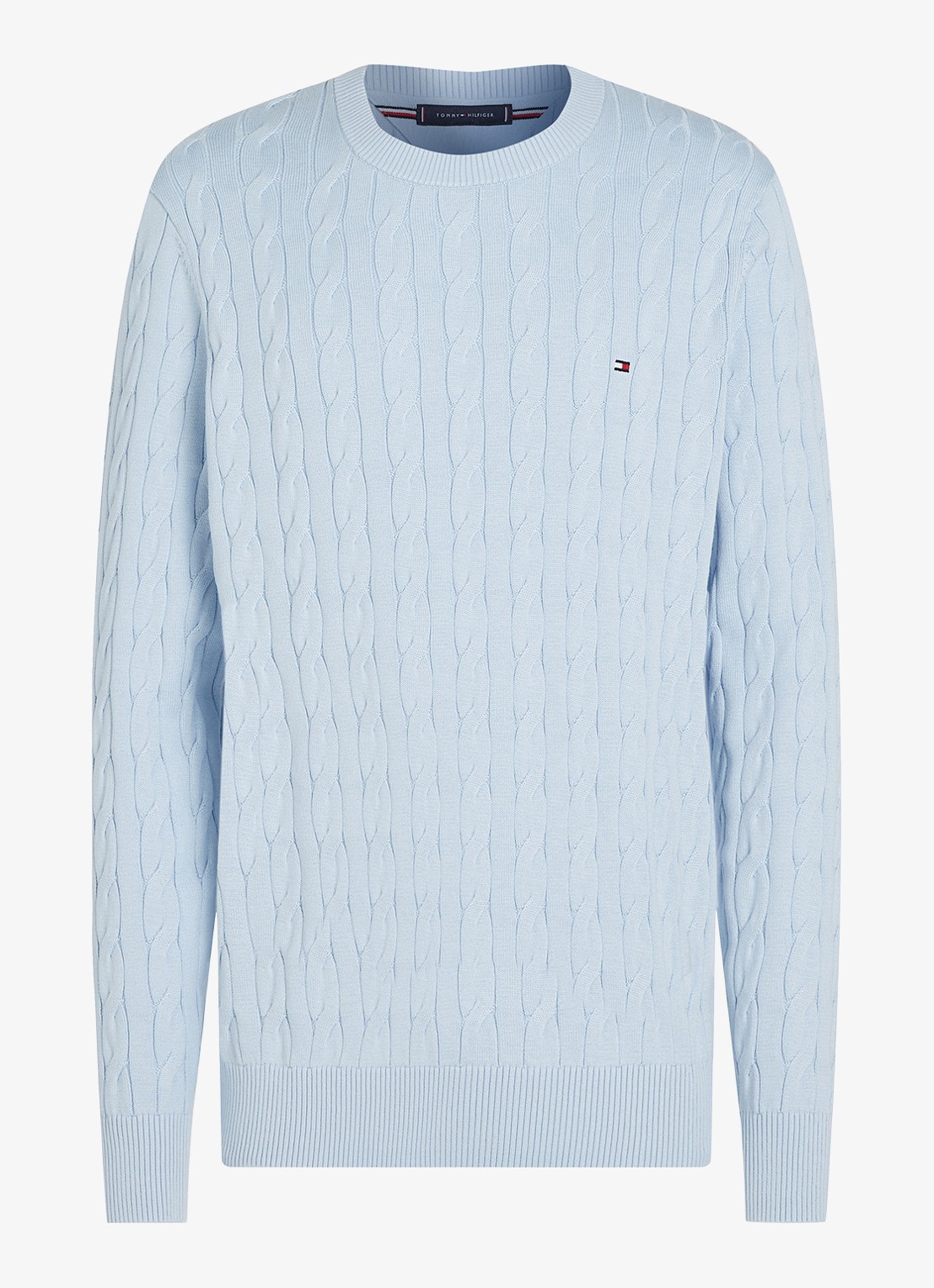 Tommy Hilfiger Flag Embroidery Cable Knit Jumper - voorkant lichtblauw