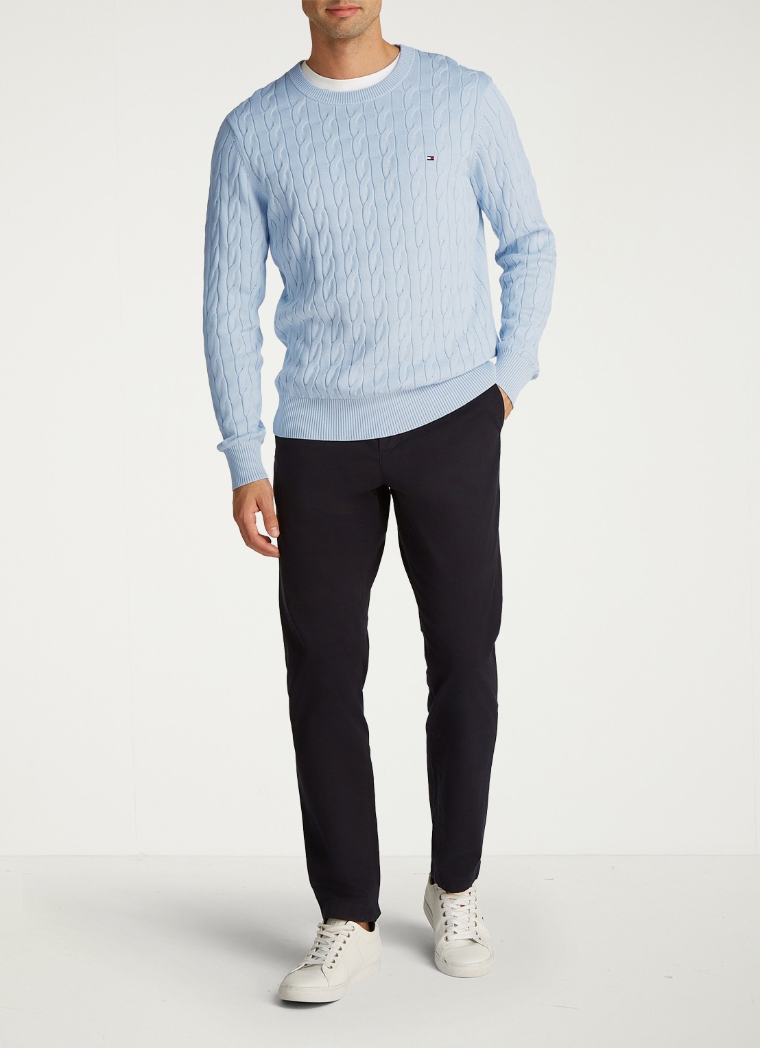 Tommy Hilfiger Flag Embroidery Cable Knit Jumper - voorkant 2 lichtblauw