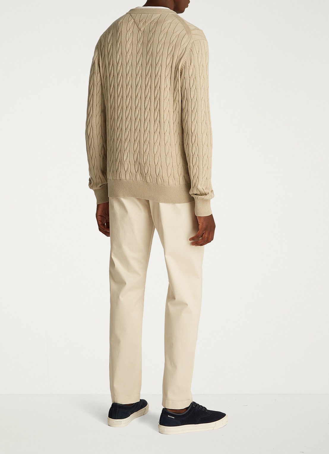 Tommy Hilfiger Flag Embroidery Cable Knit Jumper - achterkant zand