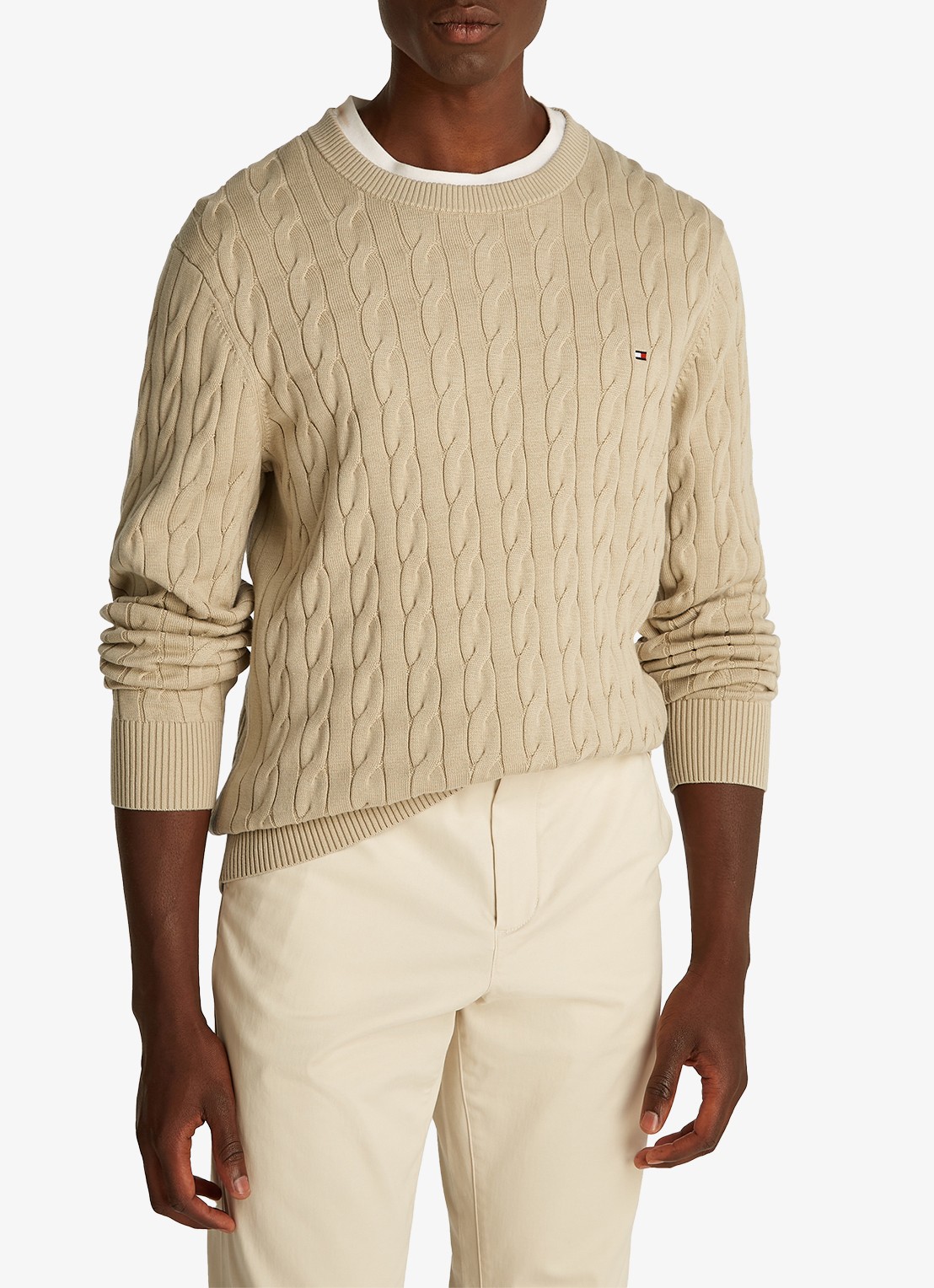 Tommy Hilfiger Flag Embroidery Cable Knit Jumper - detail 2 zand