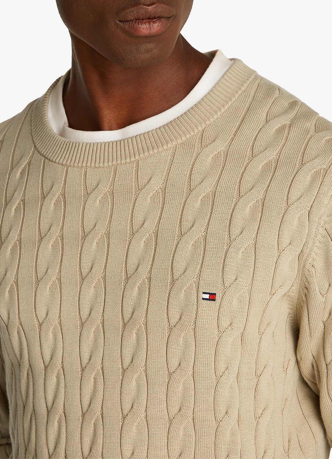 Tommy Hilfiger Flag Embroidery Cable Knit Jumper - detail 3 zand