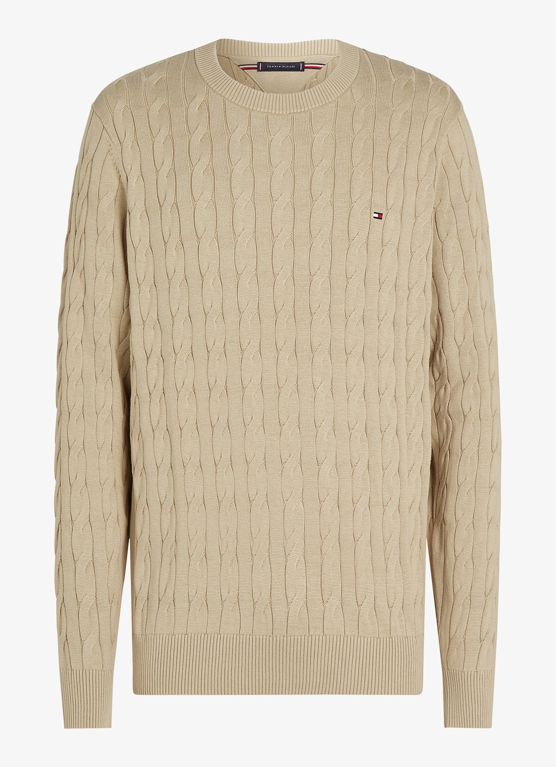 Tommy Hilfiger Flag Embroidery Cable Knit Jumper - voorkant 4 zand