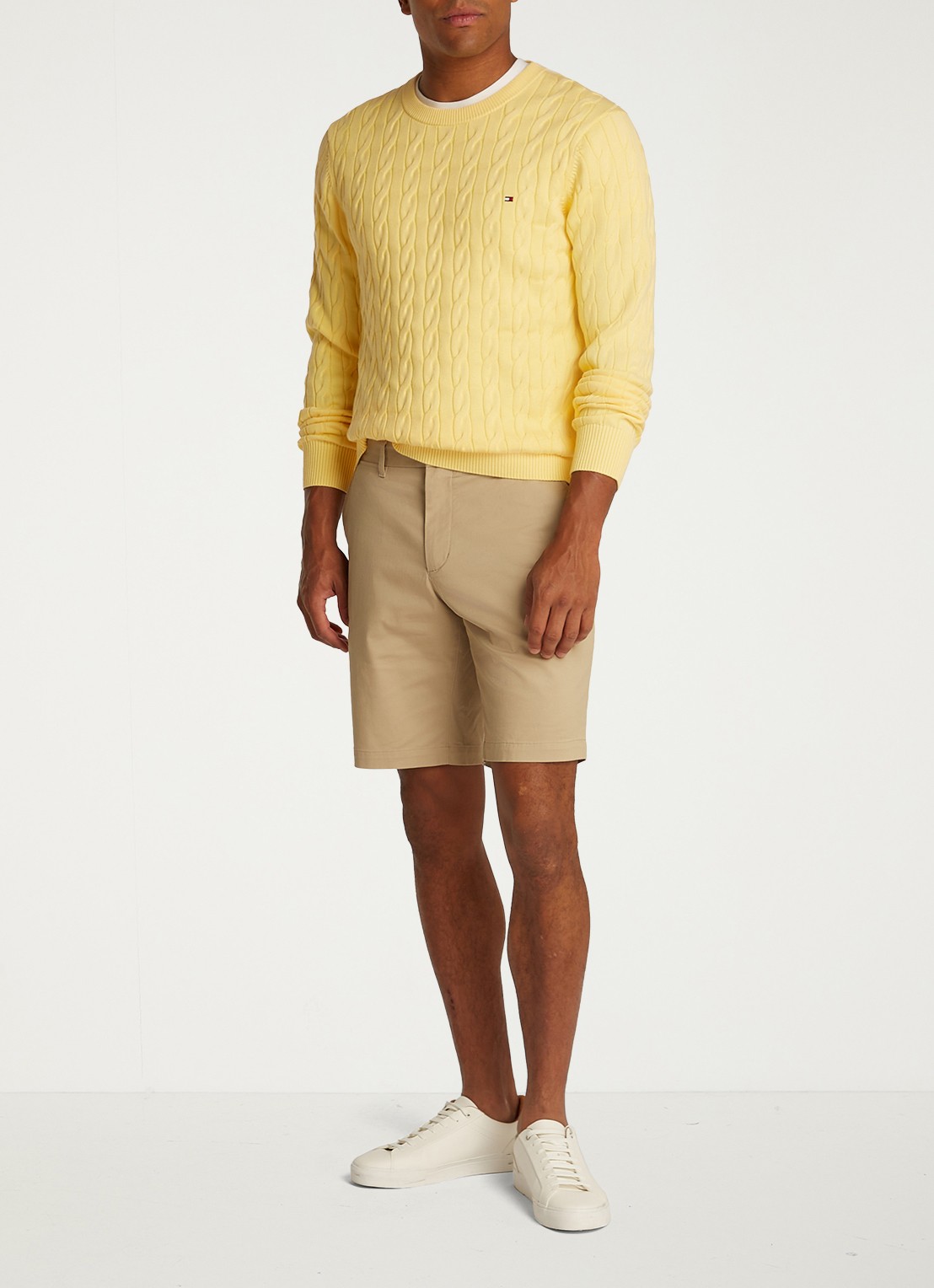 Tommy Hilfiger Flag Embroidery Cable Knit Jumper - voorkant 3 geel