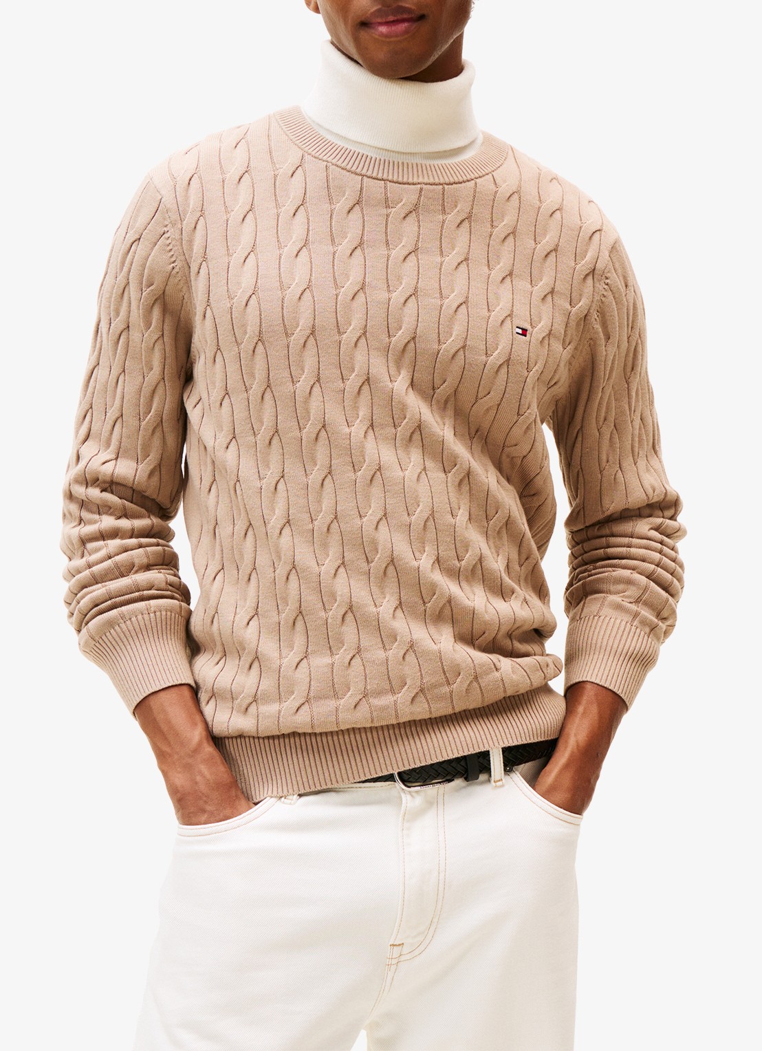Tommy Hilfiger Flag Embroidery Cable Knit Jumper - detail 4 staalblauw