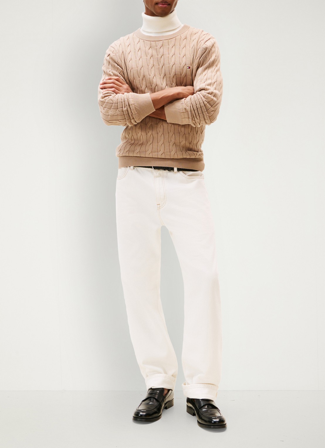 Tommy Hilfiger Flag Embroidery Cable Knit Jumper - voorkant 2 staalblauw