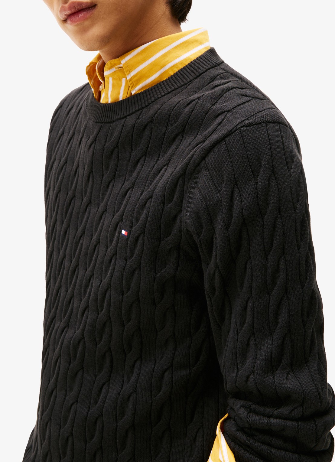 Tommy Hilfiger Flag Embroidery Cable Knit Jumper - detail 2 zwart