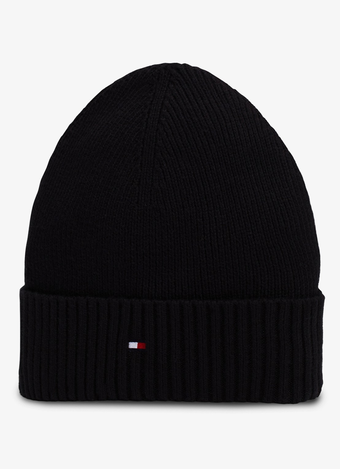 Tommy Hilfiger Flag Pima grofgebreide muts met logo - detail zwart