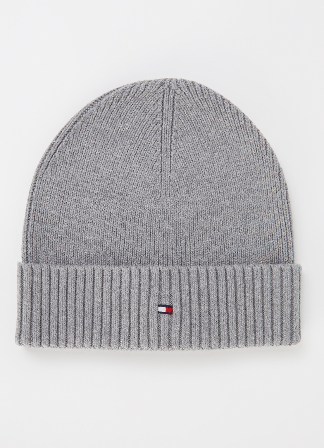 Tommy Hilfiger Flag Pima grofgebreide muts met logo - voorkant grijsmele