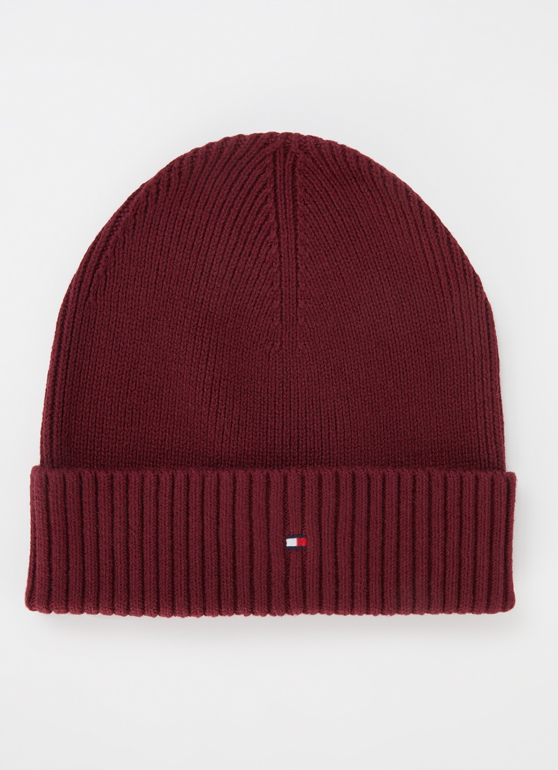 Tommy Hilfiger Flag Pima grofgebreide muts met logo - voorkant bordeauxrood