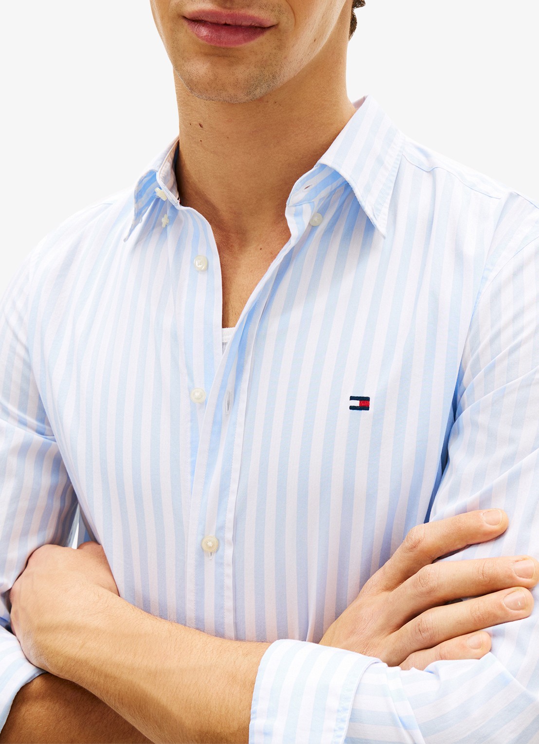Tommy Hilfiger Flex Poplin overhemd met streepprint  - detail 2 lichtblauw