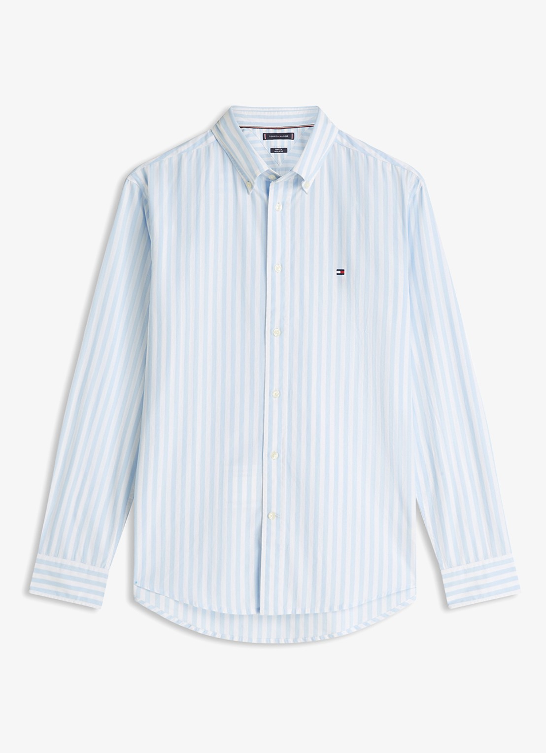 Tommy Hilfiger Flex Poplin overhemd met streepprint  - voorkant 4 lichtblauw