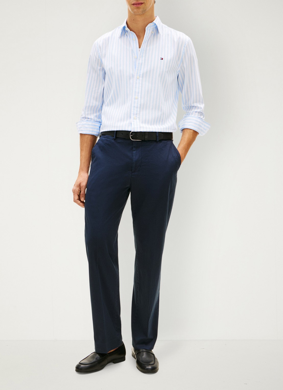 Tommy Hilfiger Flex Poplin overhemd met streepprint  - voorkant 5 lichtblauw