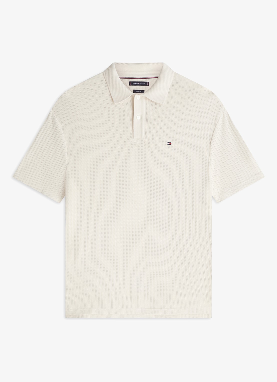 Tommy Hilfiger Gebreide polo met logoborduring - voorkant ivoor