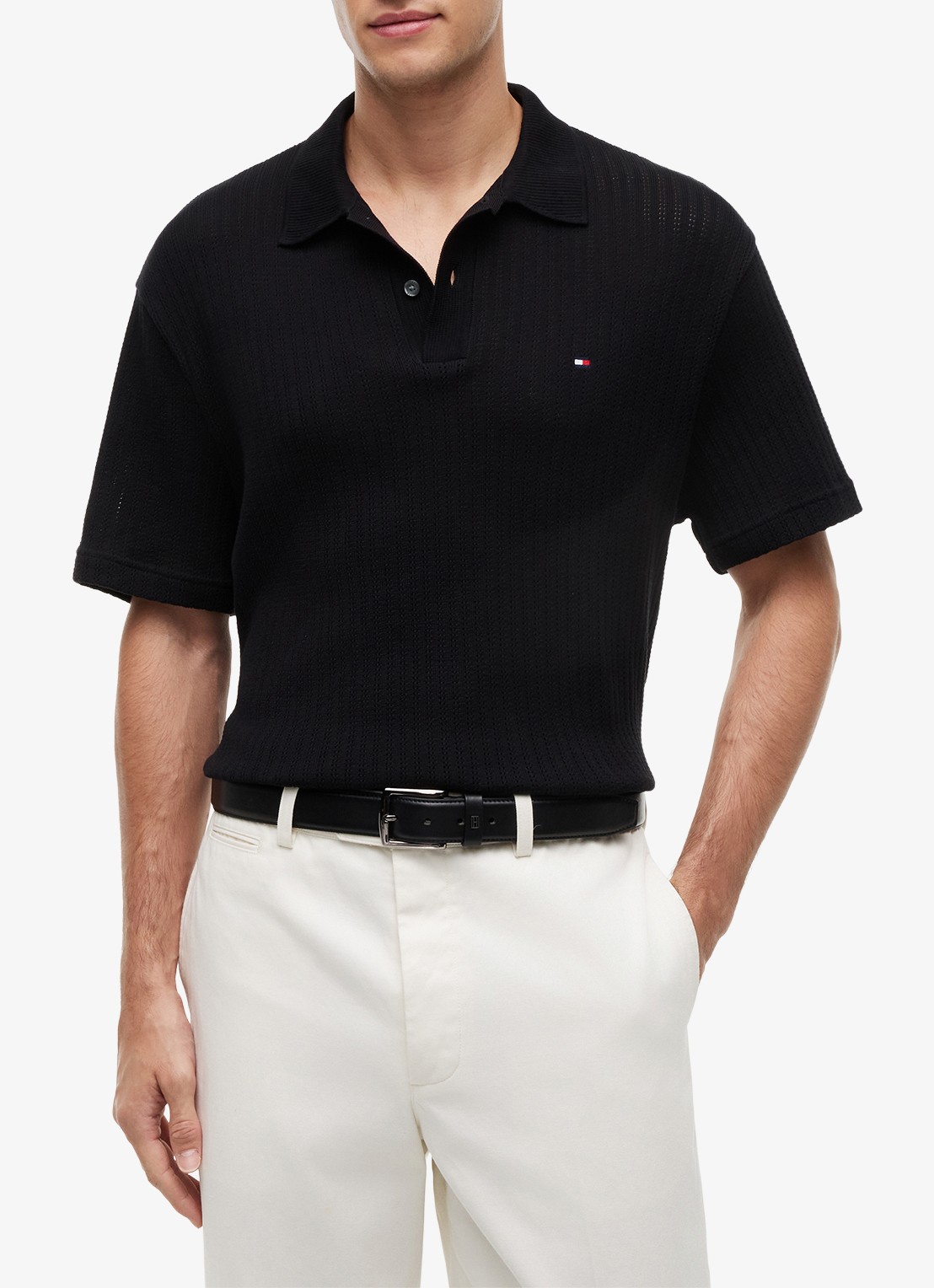 Tommy Hilfiger Gebreide polo met logoborduring - detail 2 zwart