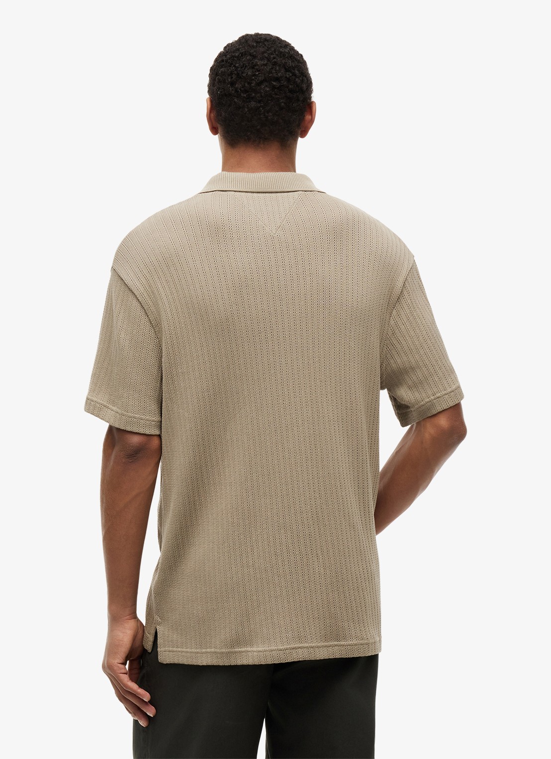 Tommy Hilfiger Gebreide polo met logoborduring - achterkant 2 beige