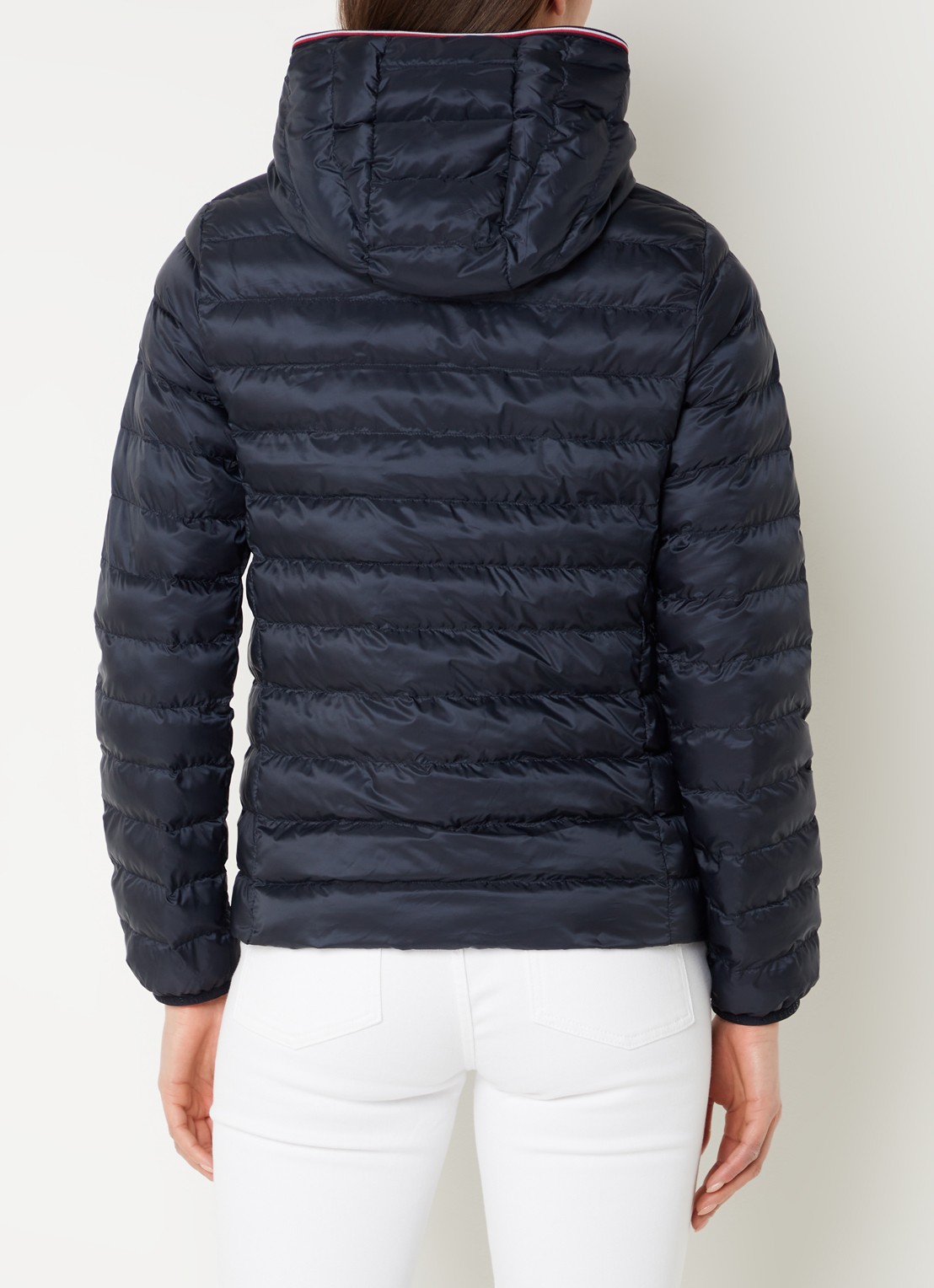 Tommy Hilfiger Gewatteerd jack met logo en ritszakken - achterkant donkerblauw