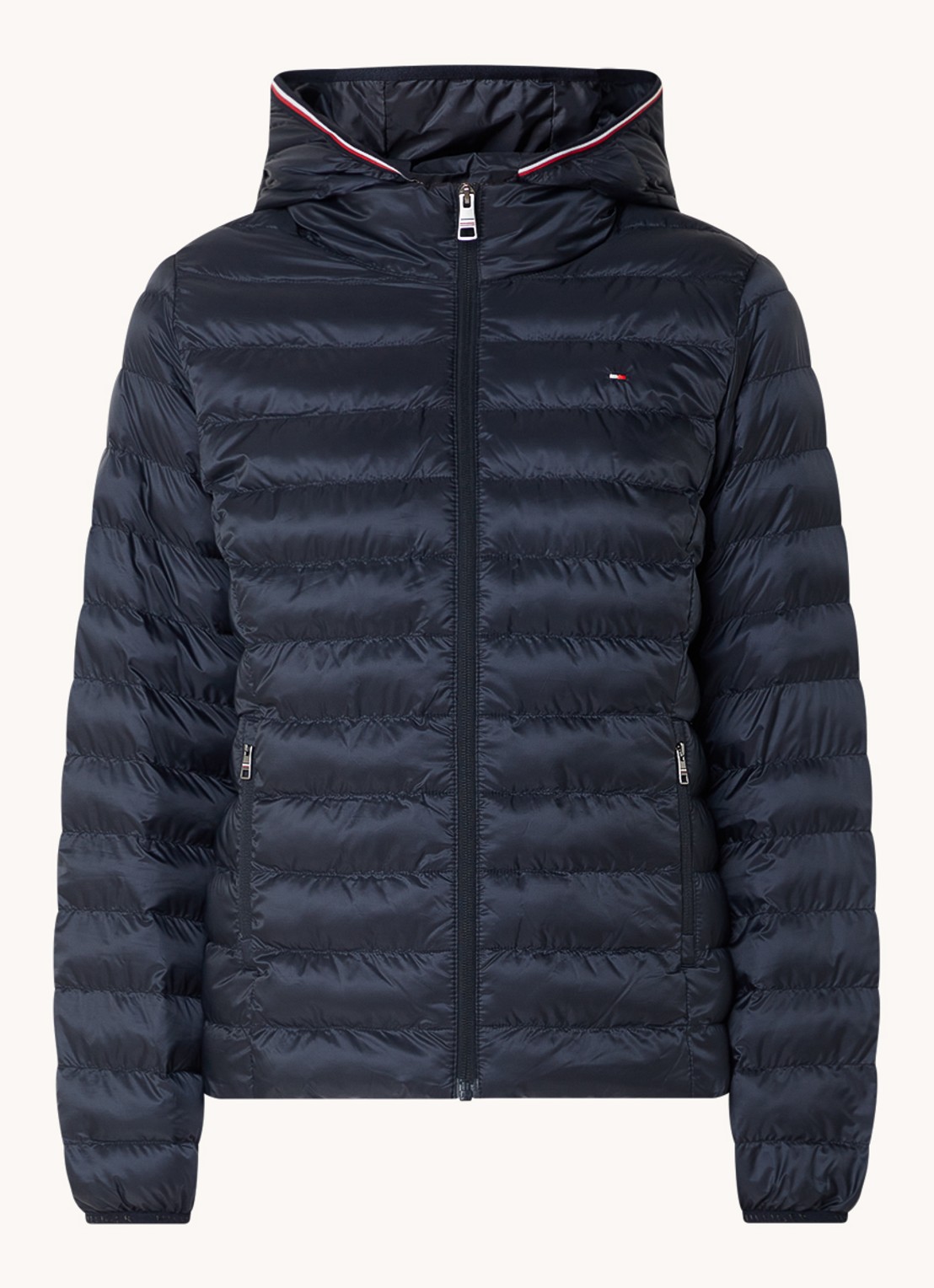 Tommy Hilfiger Gewatteerd jack met logo en ritszakken - voorkant 3 donkerblauw