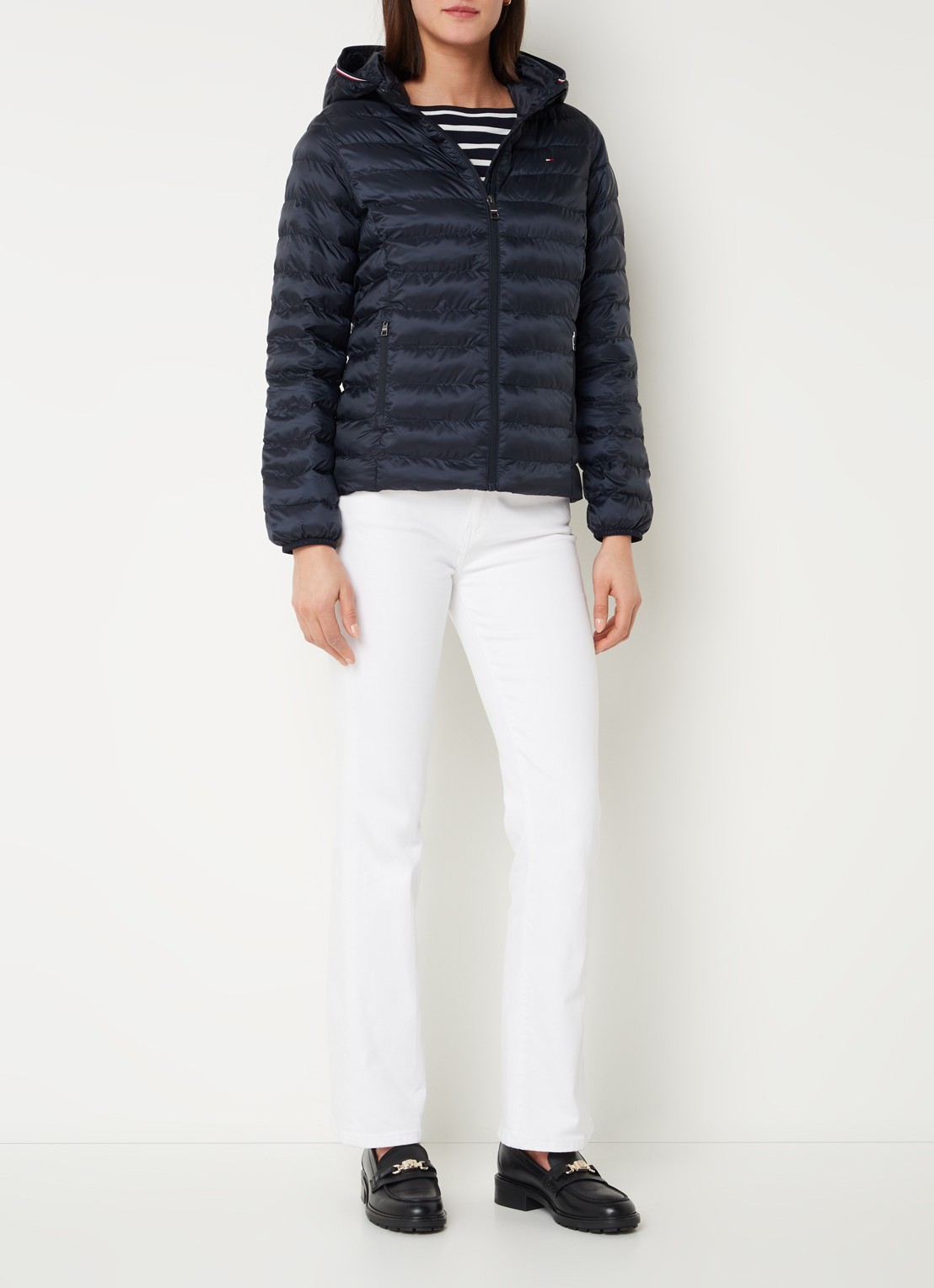 Tommy Hilfiger Gewatteerd jack met logo en ritszakken - voorkant 4 donkerblauw