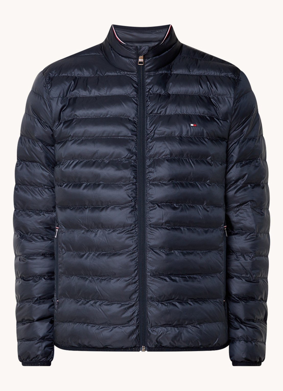 Tommy Hilfiger Gewatteerd jack met logo - voorkant lichtblauw