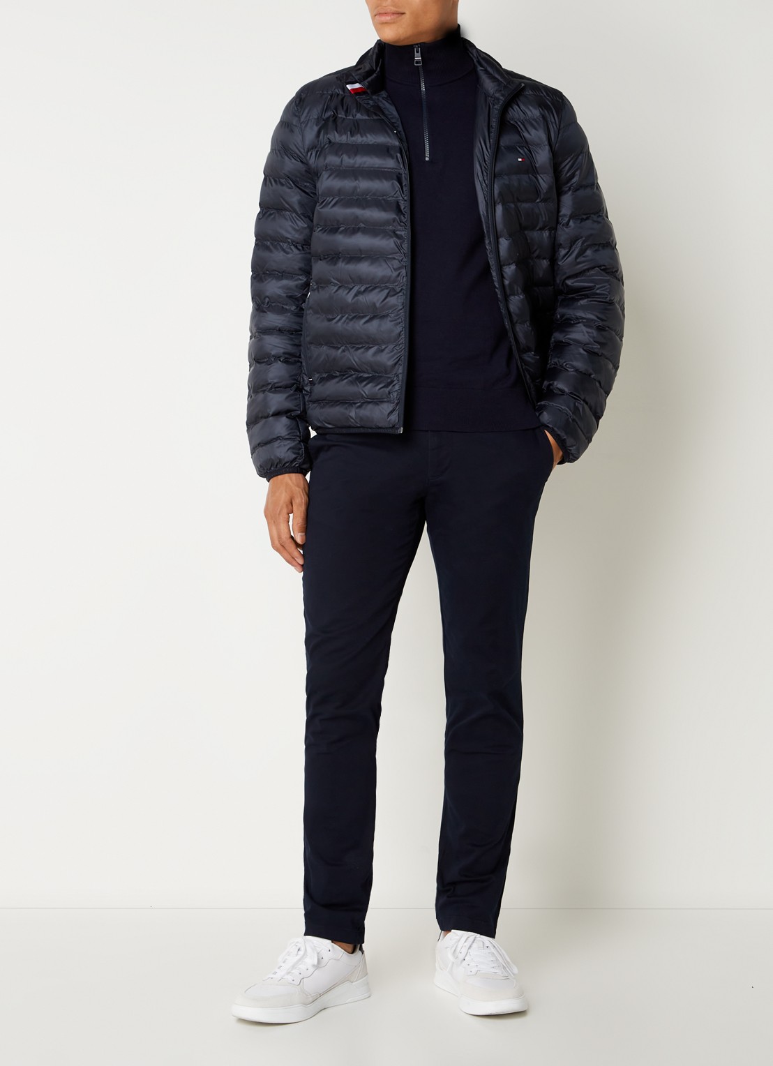 Tommy Hilfiger Gewatteerd jack met logo - voorkant 2 lichtblauw