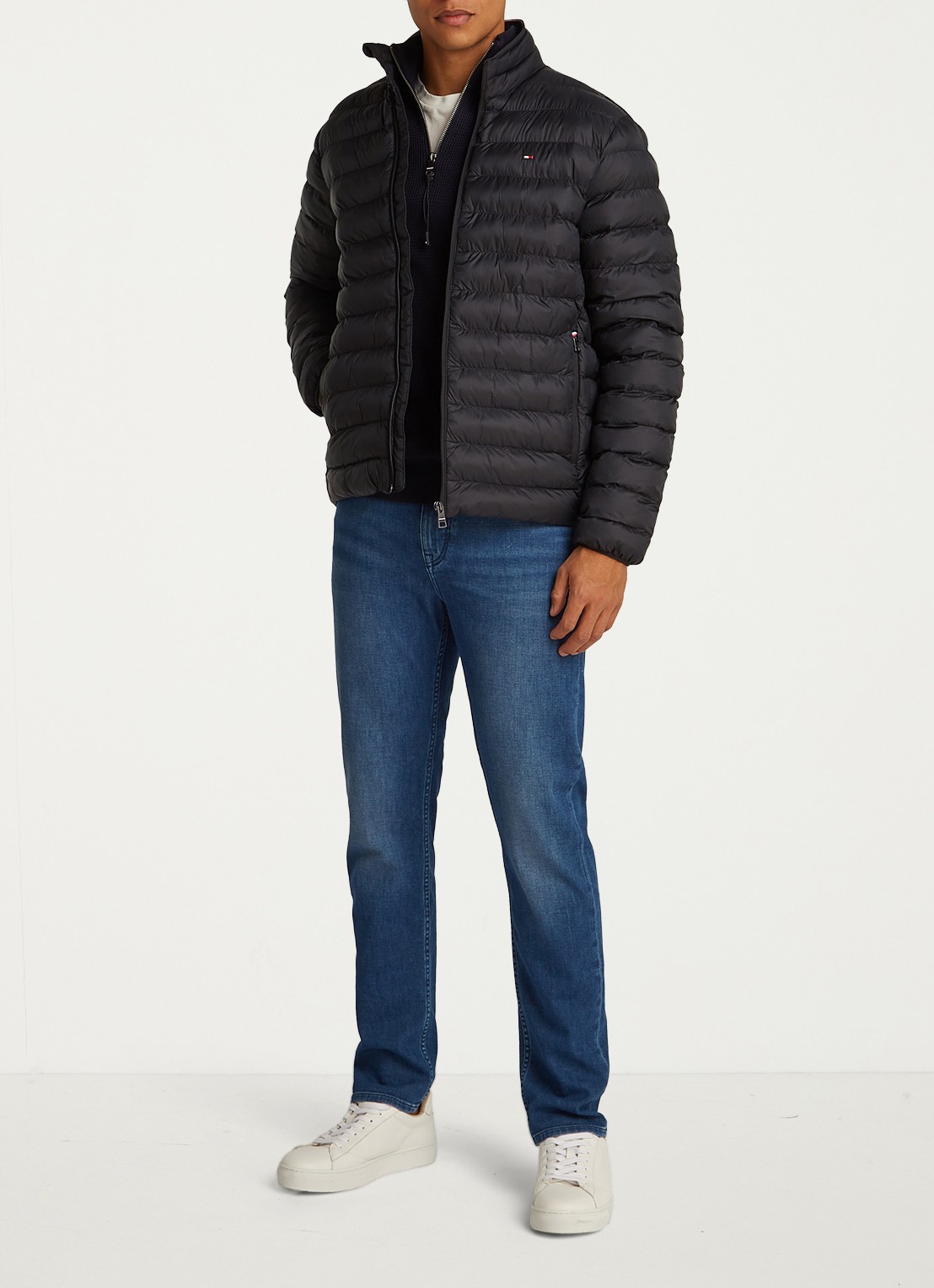 Tommy Hilfiger Gewatteerd jack met ritszakken - voorkant 2 zwart
