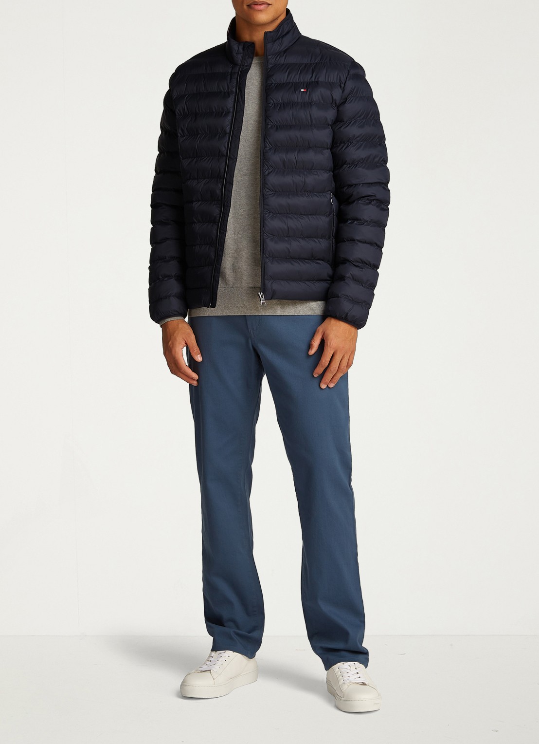 Tommy Hilfiger Gewatteerd jack met ritszakken - voorkant 3 donkerblauw