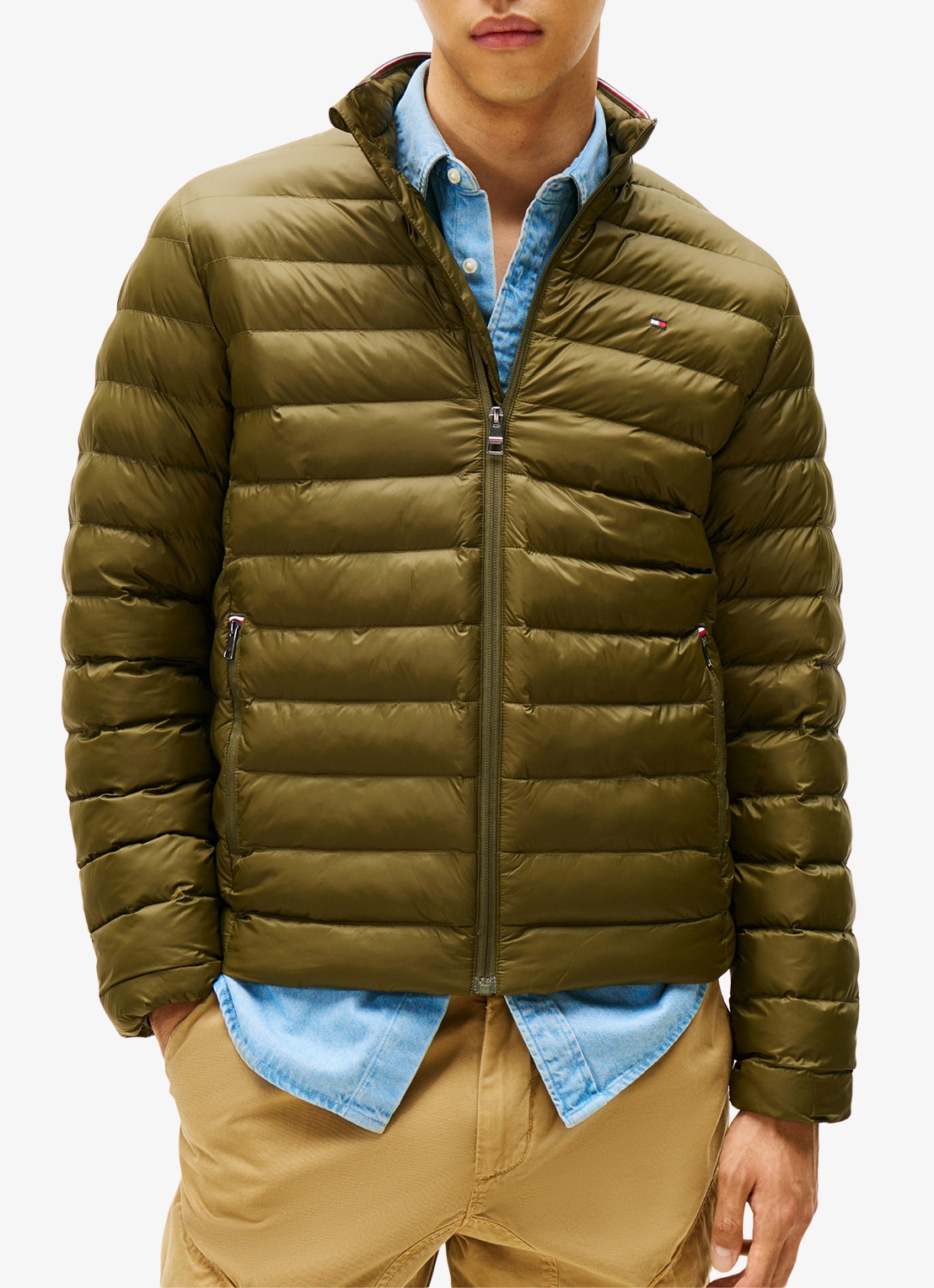 Tommy Hilfiger Gewatteerd jack met waterafstotende coating - detail legergroen