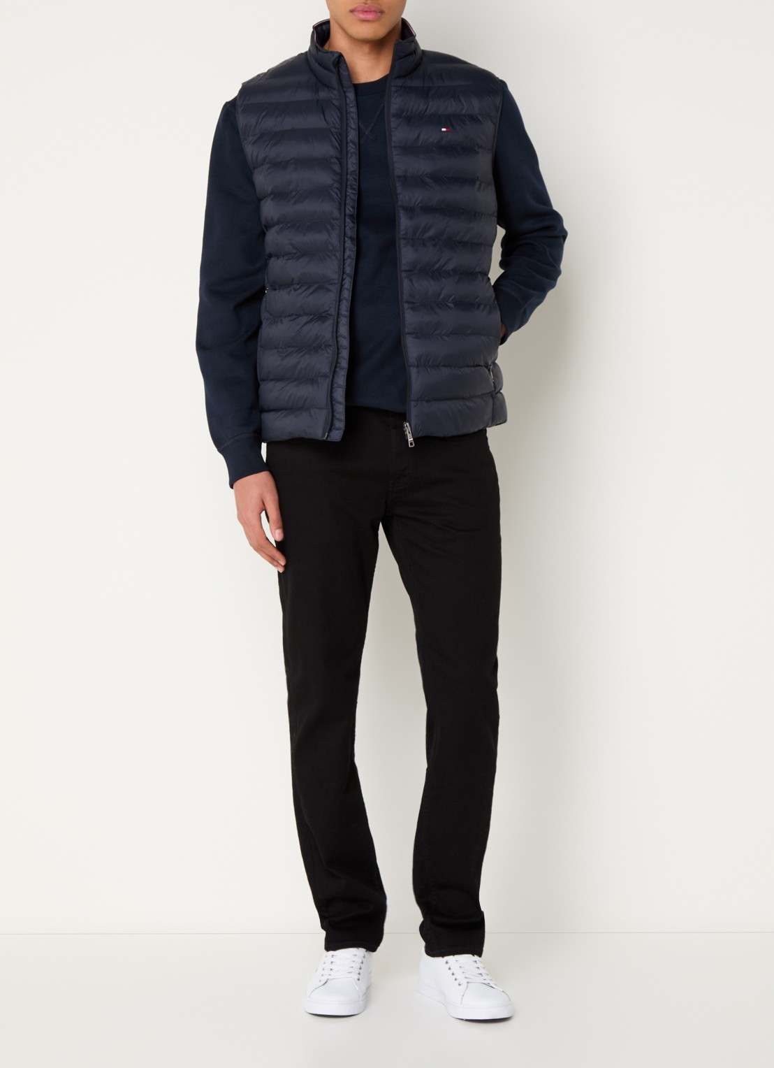 Tommy Hilfiger Gewatteerde bodywarmer met logo - voorkant 3 donkerblauw