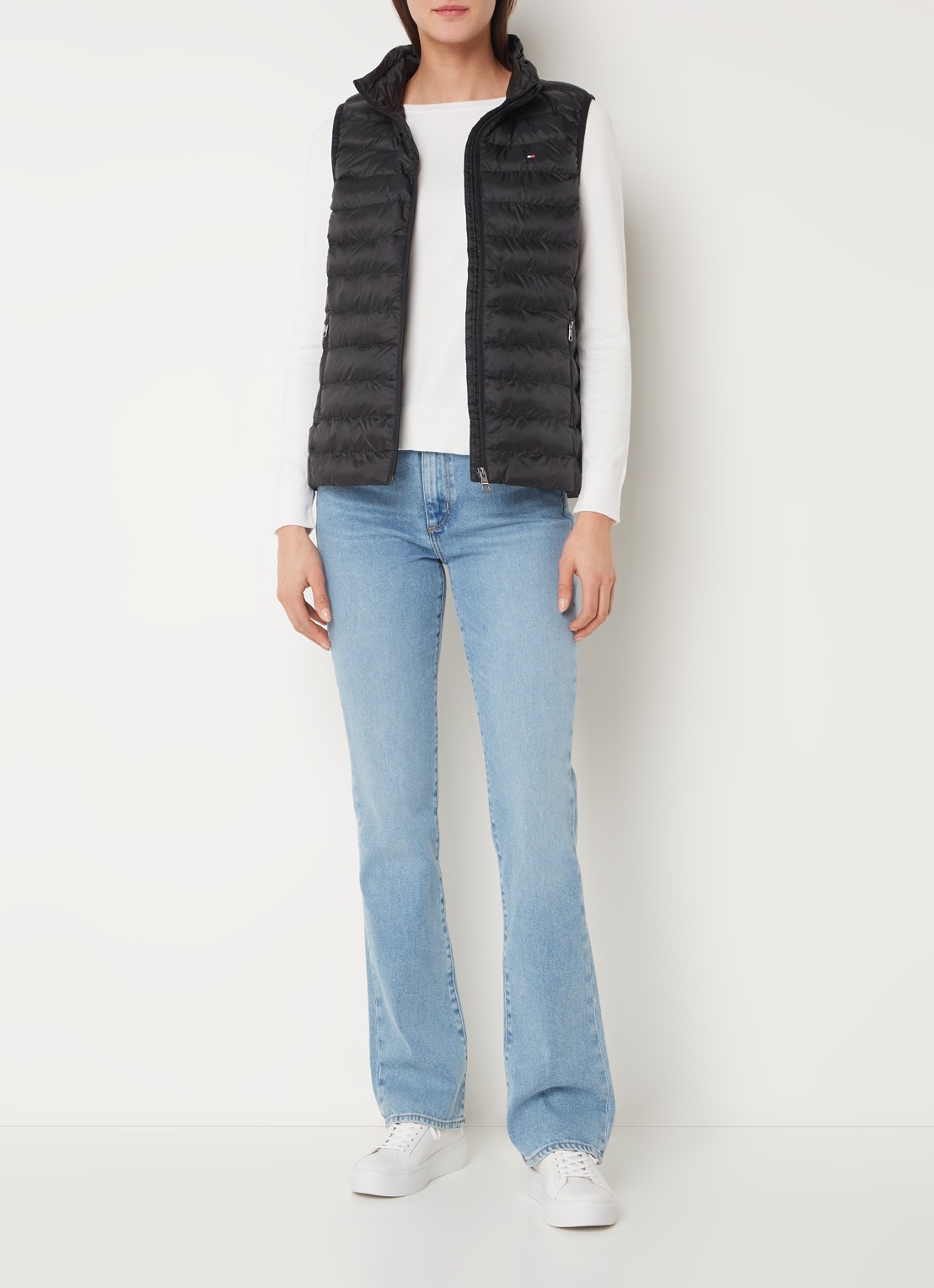 Tommy Hilfiger Gewatteerde bodywarmer met ritszakken en capuchon - voorkant 3 zwart