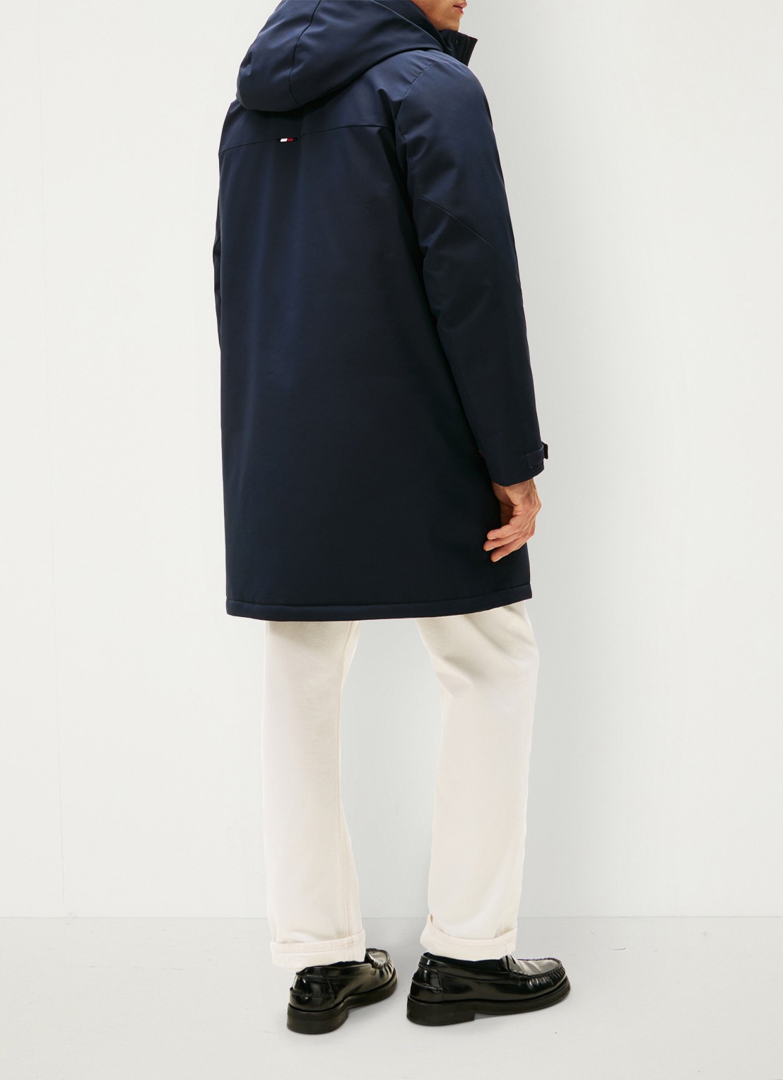 Tommy Hilfiger Gewatteerde parka met capuchon en waterafstotende coating - achterkant donkerblauw