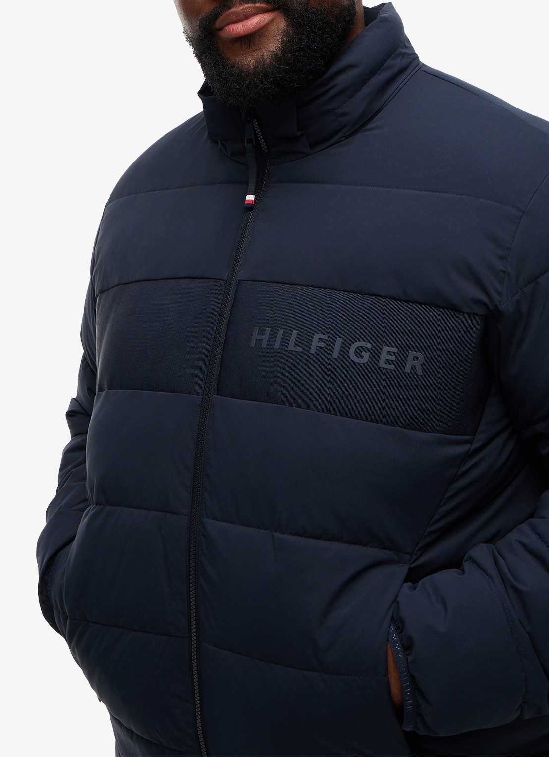 Tommy Hilfiger Gewatteerde puffer jas met capuchon en logo  - detail 3 donkerblauw